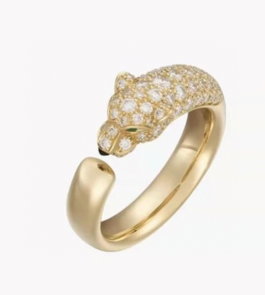  豹子戒指👼霸气豹戒指💍Panthère de Cartier豹子开口戒指💍电镀18K金！圆形明亮式切割