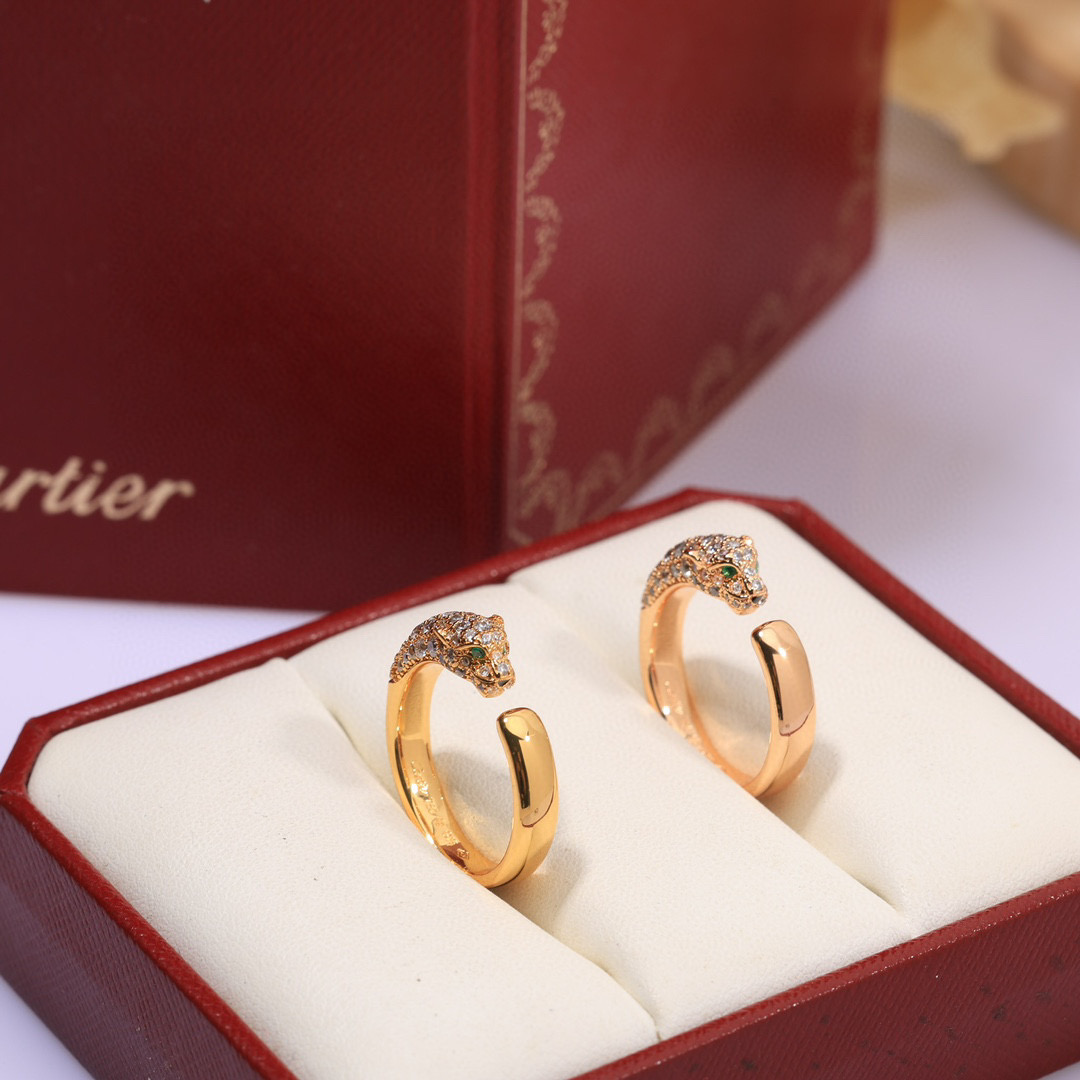 豹子戒指👼霸气豹戒指💍Panthère de Cartier豹子开口戒指💍电镀18K金！圆形明亮式切割