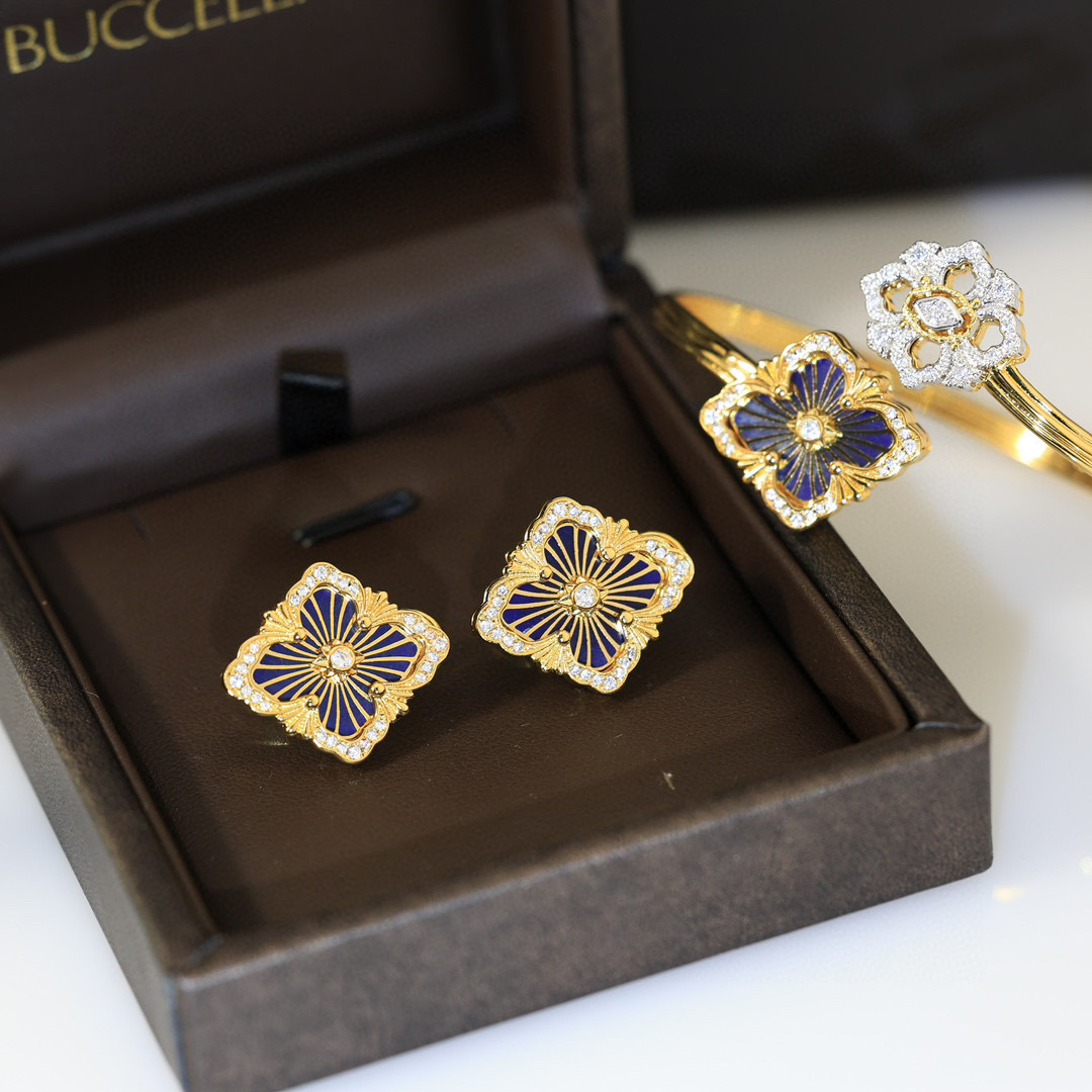 大号👼【】布契拉提 Buccellati 意大利高级珠宝品牌 复古宫廷风带钻拉丝四叶草贝壳玛瑙玉髓耳钉 