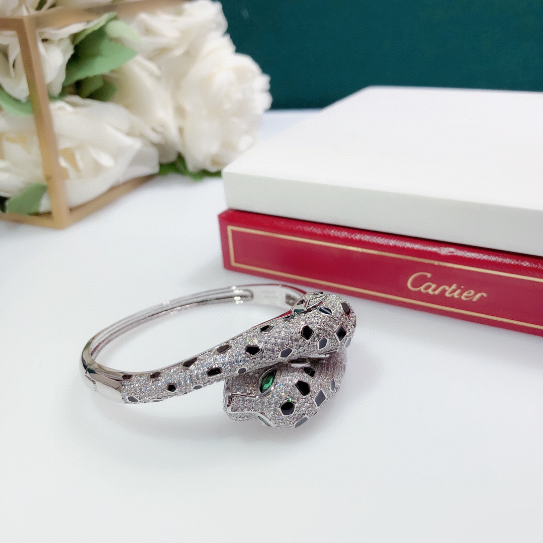 Cartier 霸气双豹头满钻 手镯 Panthère