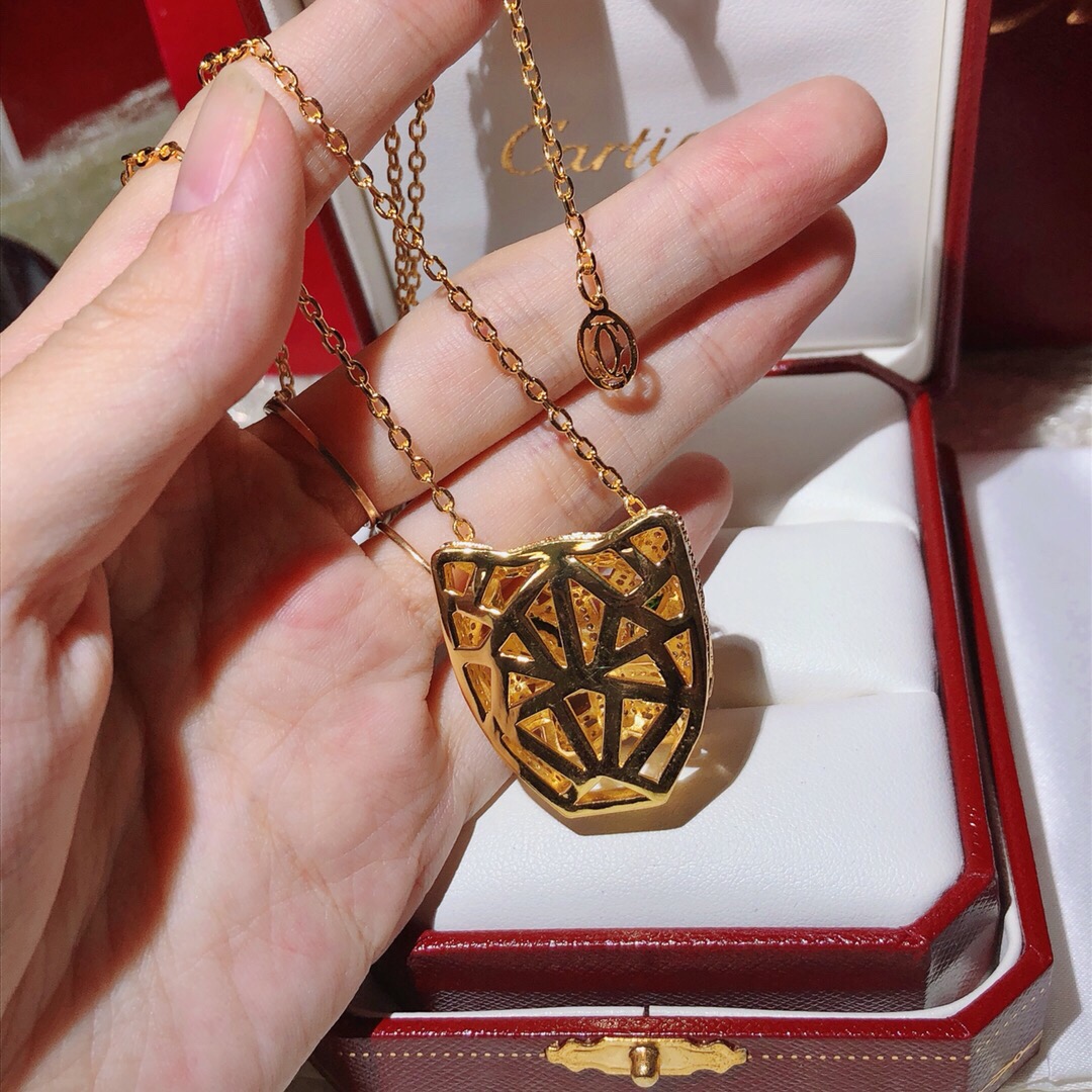 Cartier 精工版本 Cartier 卡地亚奢华豹头镂空满钻项链