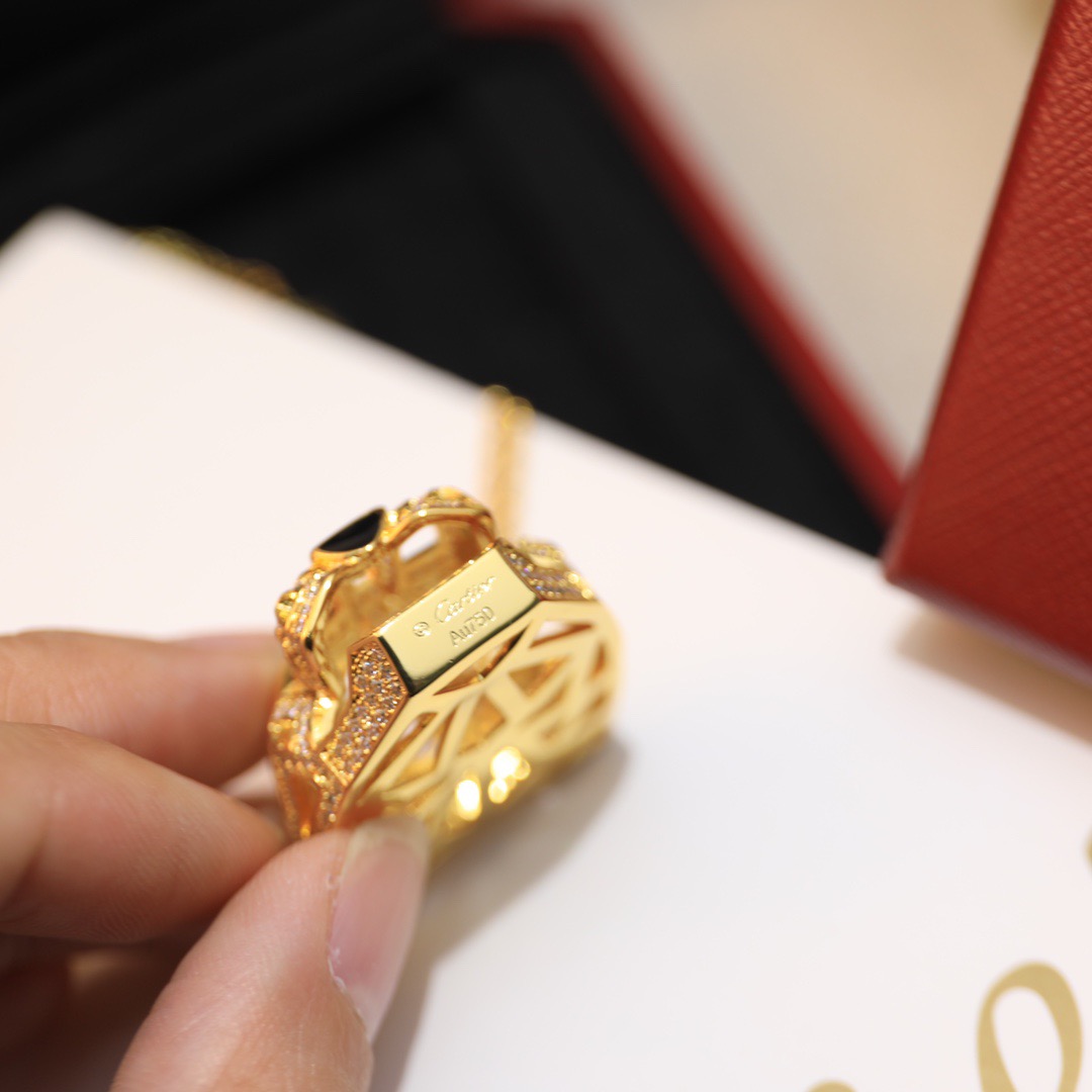Cartier 精工版本 Cartier 卡地亚奢华豹头镂空满钻项链