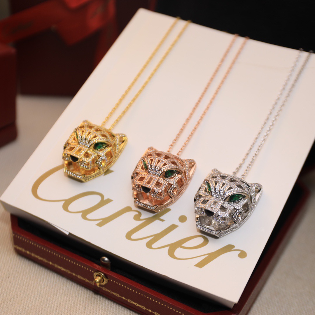 Cartier 精工版本 Cartier 卡地亚奢华豹头镂空满钻项链