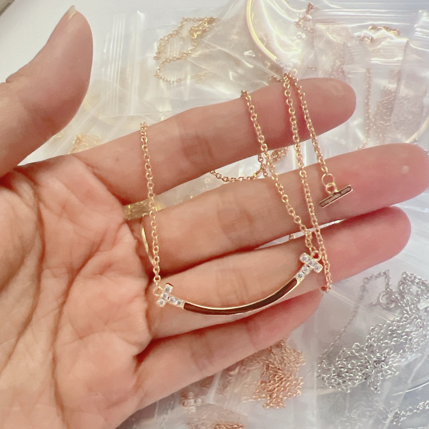Tiffany & Co. 精工版本 蒂芙尼 Tiffany Co. 笑脸 双T项链 款 两头带钻版本 亚金材质 链长可调节