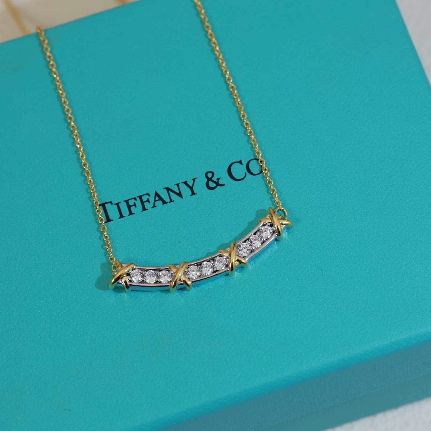 Tiffany & Co. 精工版本 交叉鲜明的线条 呈现 Tiffany 的简约纯粹 Tiffany项链采用 的链环设计