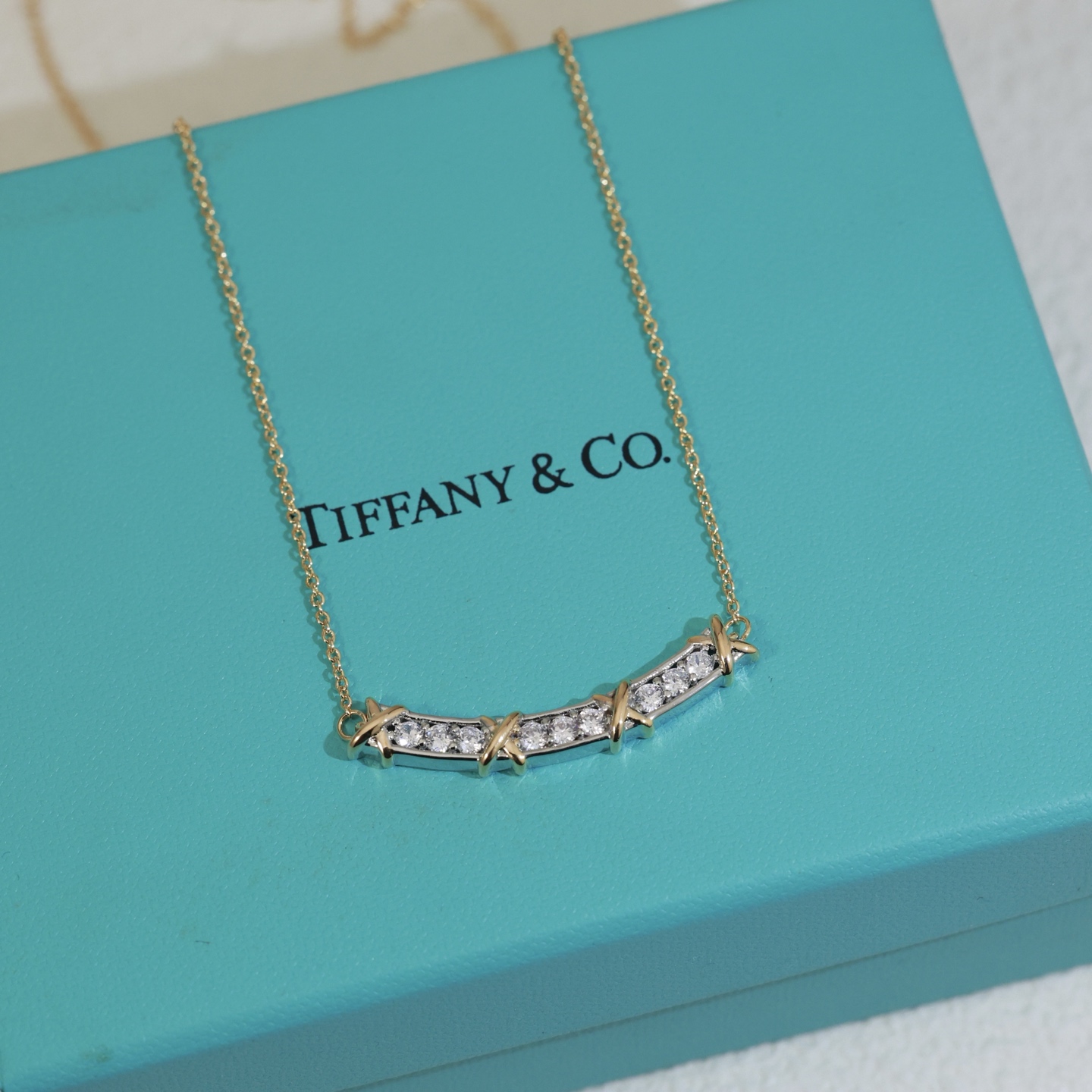 Tiffany & Co. 精工版本 交叉鲜明的线条 呈现 Tiffany 的简约纯粹 Tiffany项链采用 的链环设计