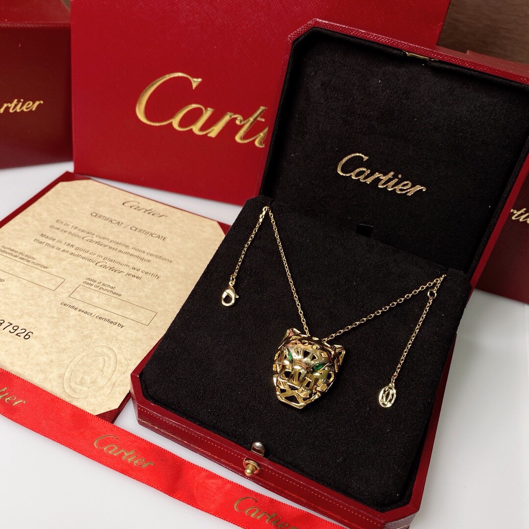 Cartier 精工版本 Cartier 卡地亚奢华豹头镂空光面项链