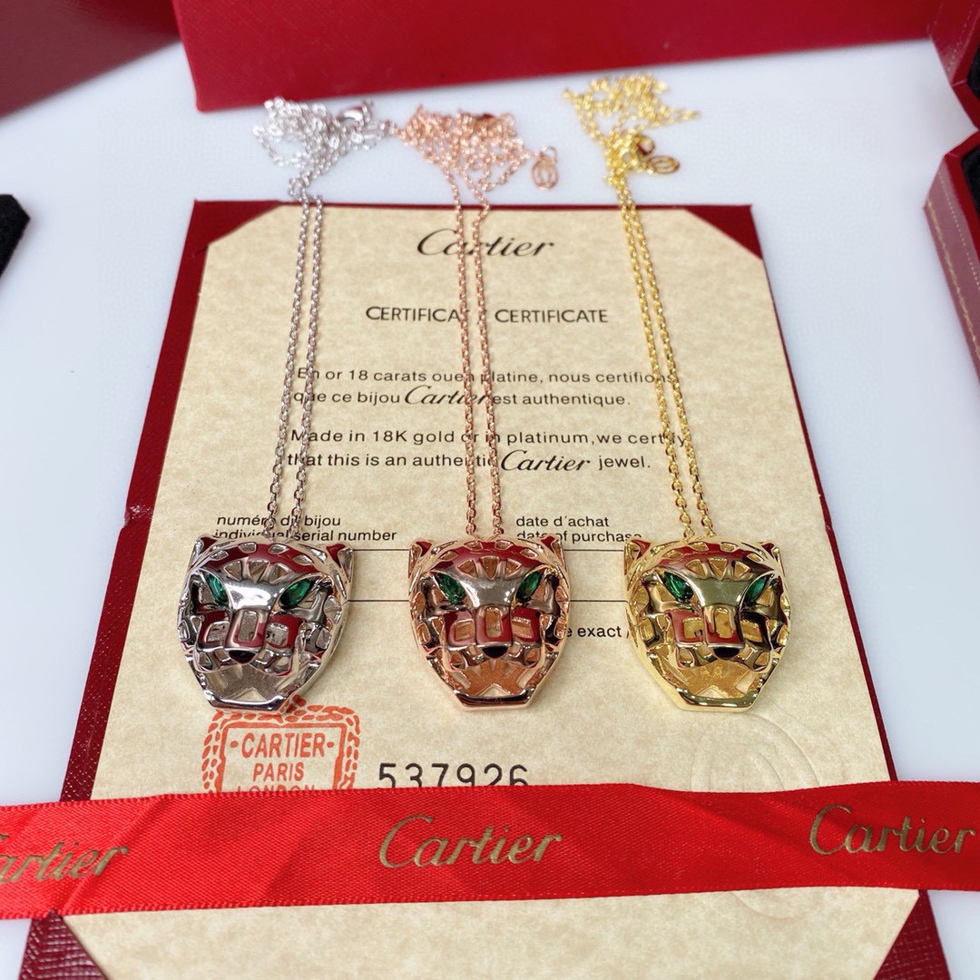 Cartier 精工版本 Cartier 卡地亚奢华豹头镂空光面项链