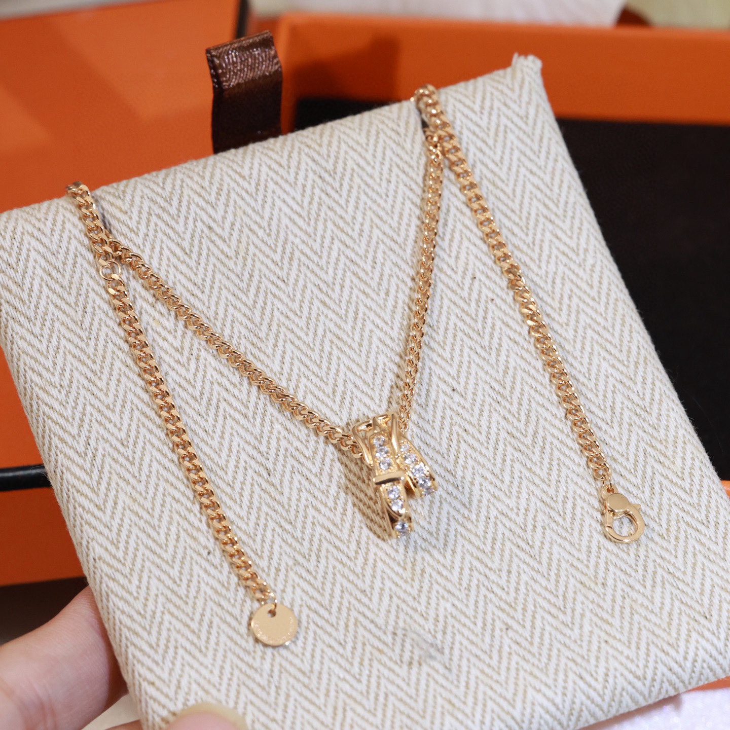 Hermès 精工版本 Hermes 爱马仕皮带扣满钻项链亚金材质