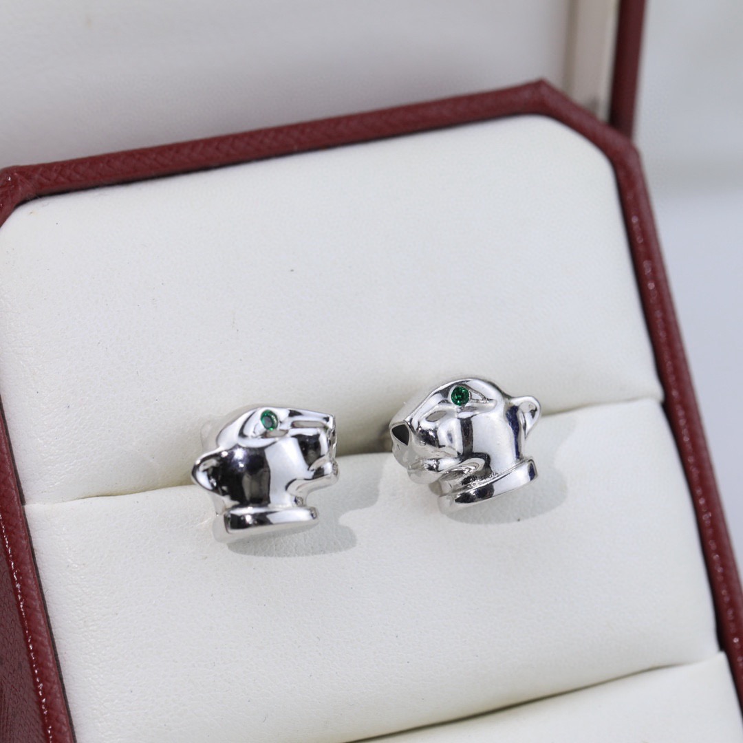 Cartier 奢华 卡地亚 豹子耳钉 卡地亚耳钉无钻版本 款 925纯银针 同亚金材质 镶钻奢华耳吊 女神 显脸瘦