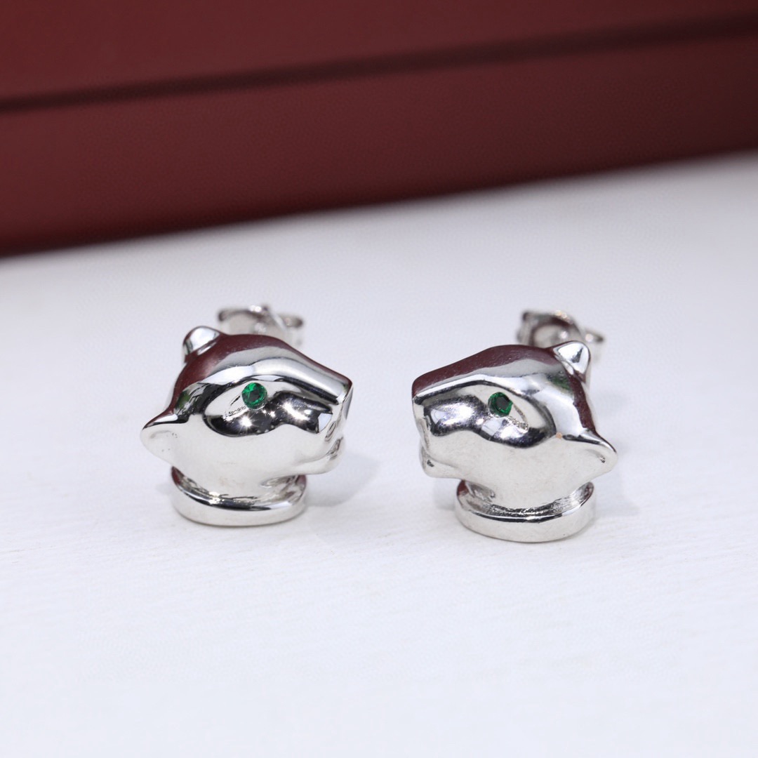 Cartier 奢华 卡地亚 豹子耳钉 卡地亚耳钉无钻版本 款 925纯银针 同亚金材质 镶钻奢华耳吊 女神 显脸瘦