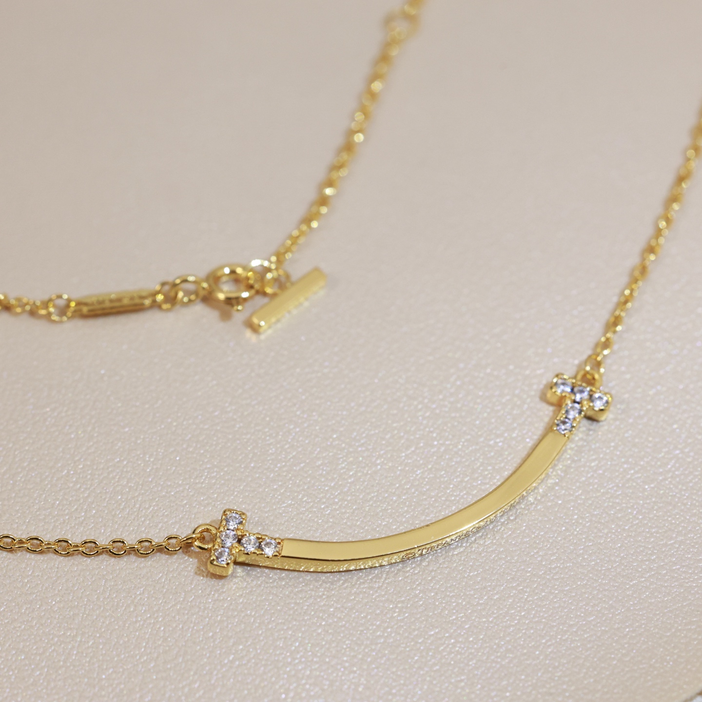 Tiffany & Co. 精工版本 蒂芙尼 Tiffany Co. 笑脸 双T项链 款 两头带钻版本 亚金材质 链长可调节