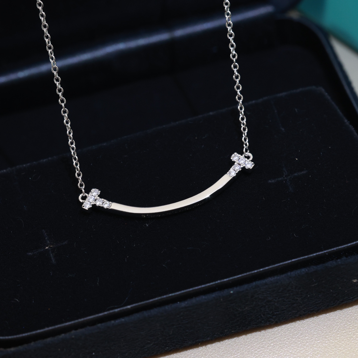 Tiffany & Co. 精工版本 蒂芙尼 Tiffany Co. 笑脸 双T项链 款 两头带钻版本 亚金材质 链长可调节