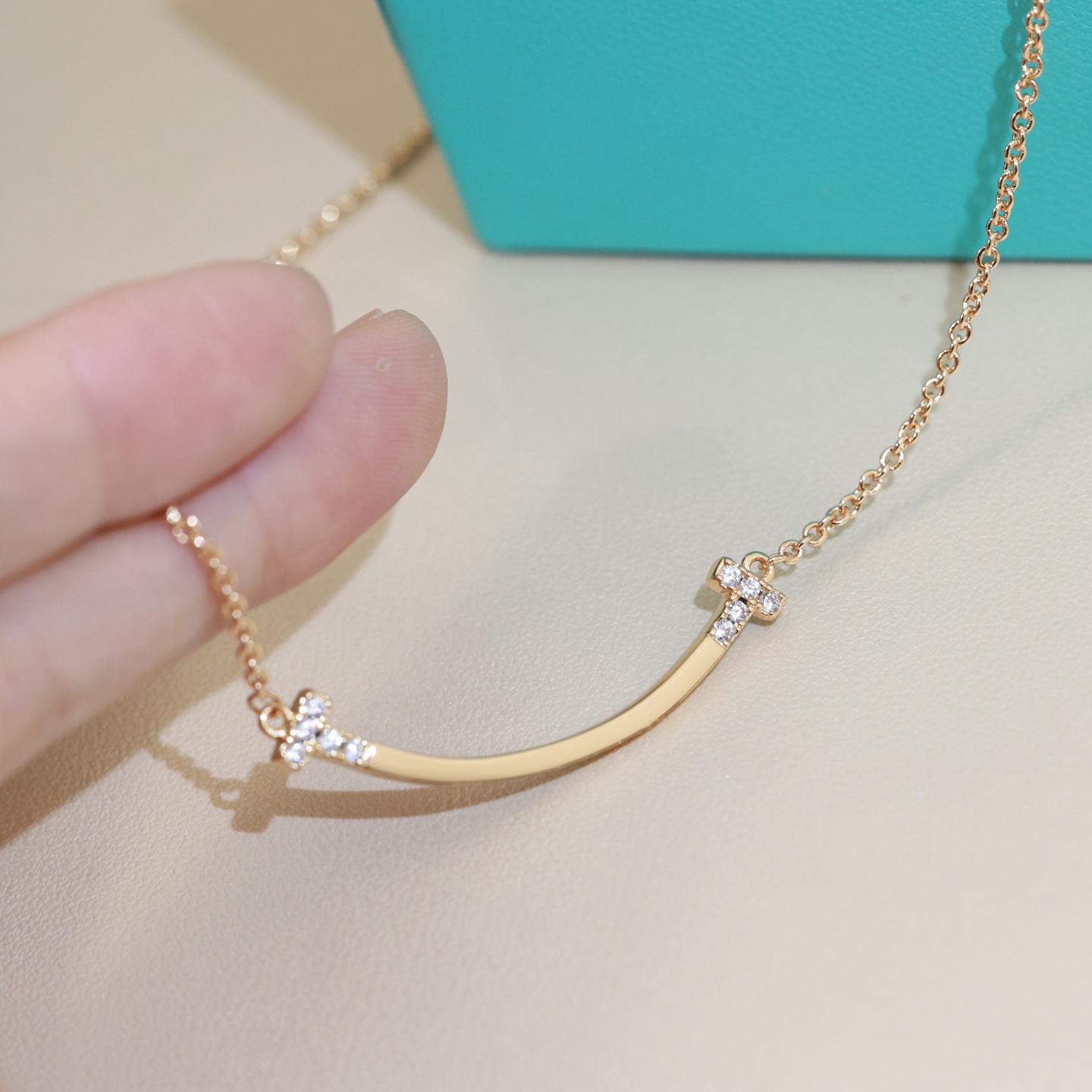 Tiffany & Co. 精工版本 蒂芙尼 Tiffany Co. 笑脸 双T项链 款 两头带钻版本 亚金材质 链长可调节