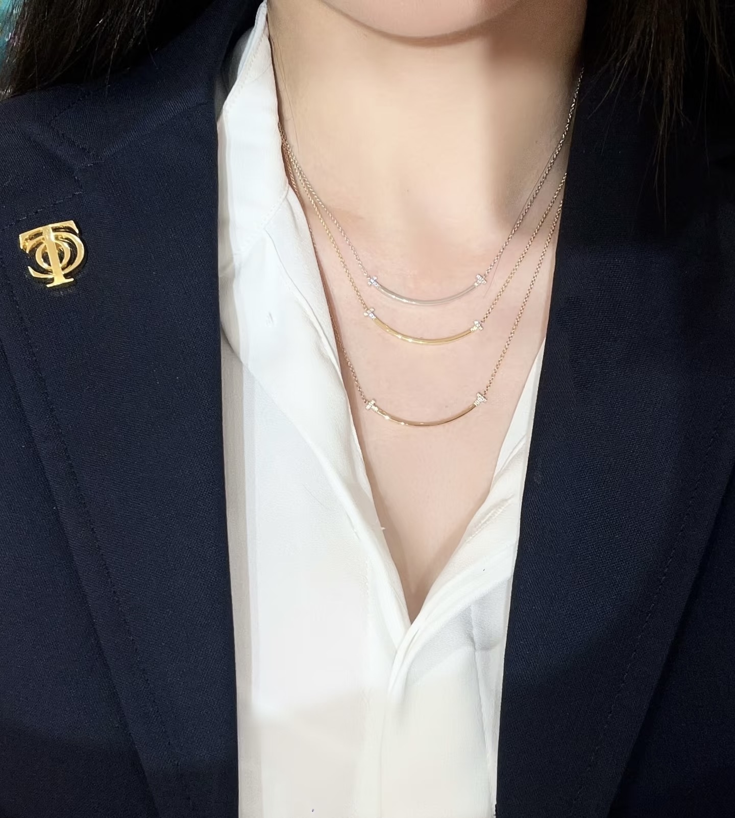 Tiffany & Co. 精工版本 蒂芙尼 Tiffany Co. 笑脸 双T项链 款 两头带钻版本 亚金材质 链长可调节