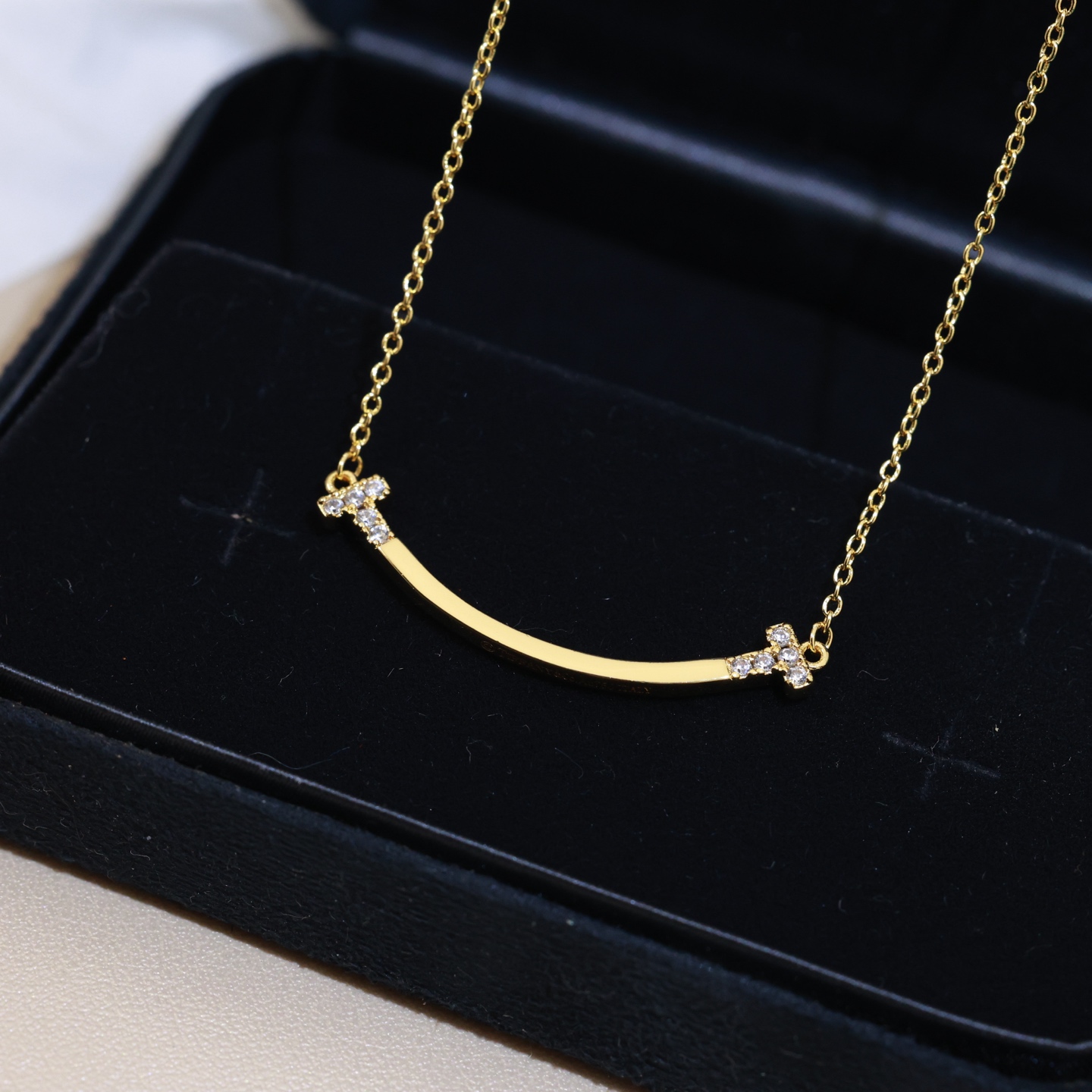 Tiffany & Co. 精工版本 蒂芙尼 Tiffany Co. 笑脸 双T项链 款 两头带钻版本 亚金材质 链长可调节