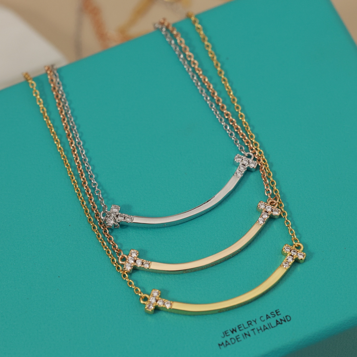 Tiffany & Co. 精工版本 蒂芙尼 Tiffany Co. 笑脸 双T项链 款 两头带钻版本 亚金材质 链长可调节