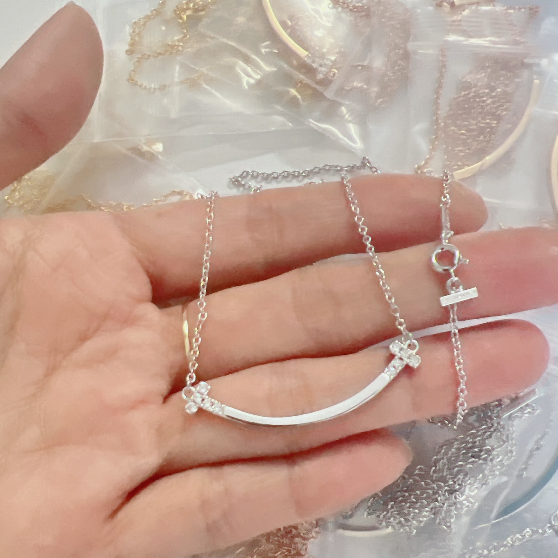 Tiffany & Co. 精工版本 蒂芙尼 Tiffany Co. 笑脸 双T项链 款 两头带钻版本 亚金材质 链长可调节