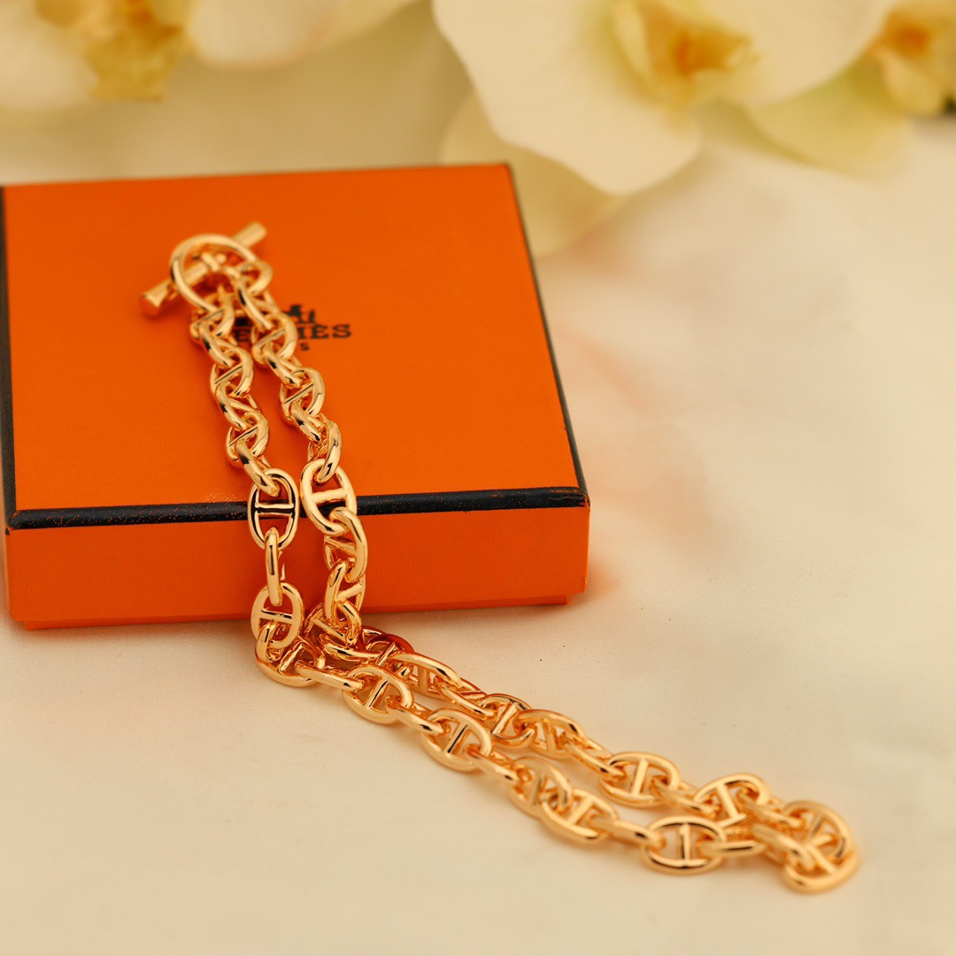 Collar Hermes Farandole Chaine d Ancre de metal dorado de metal plateado modelo grande