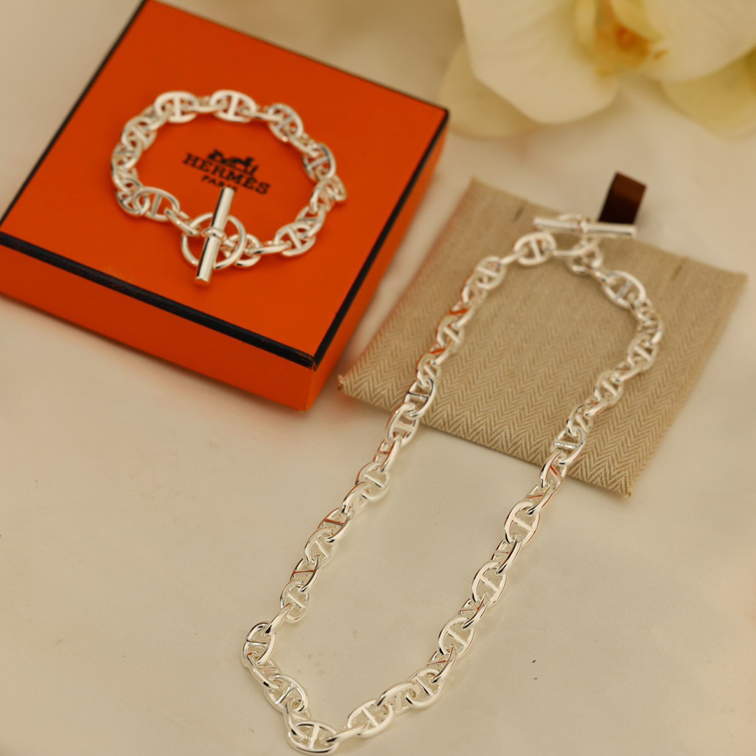 Collar Hermes Farandole Chaine d Ancre de metal dorado de metal plateado modelo grande