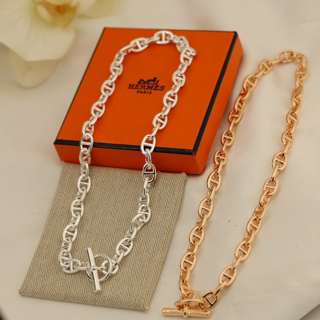 Collar Hermes Farandole Chaine d Ancre de metal dorado de metal plateado modelo grande
