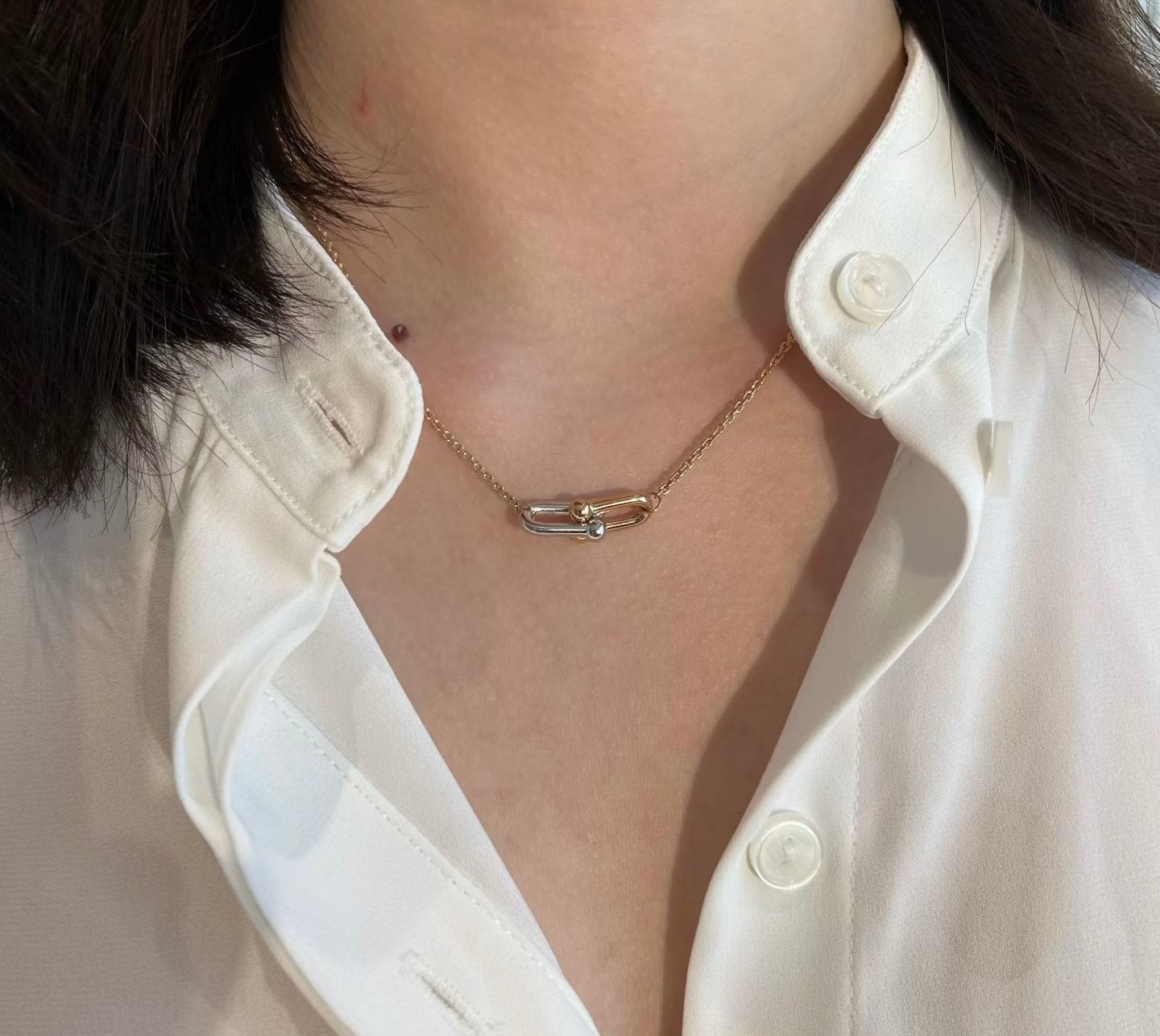 分色蒂芙尼🆕👼【】双T双环项链   💗 亚金材质 电镀18k 精工高版本 Tiffany HardWea