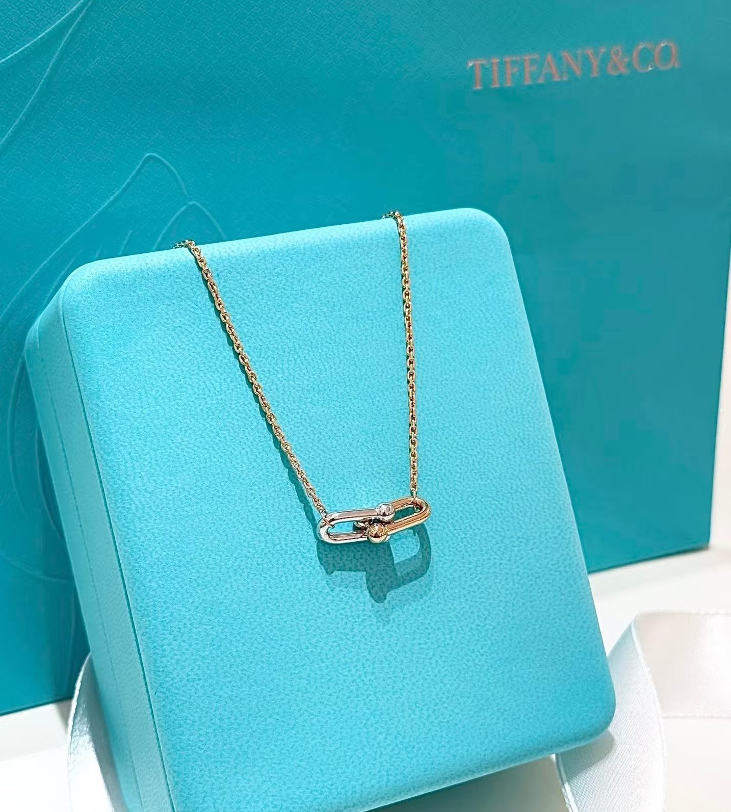 分色蒂芙尼🆕👼【】双T双环项链   💗 亚金材质 电镀18k 精工高版本 Tiffany HardWea