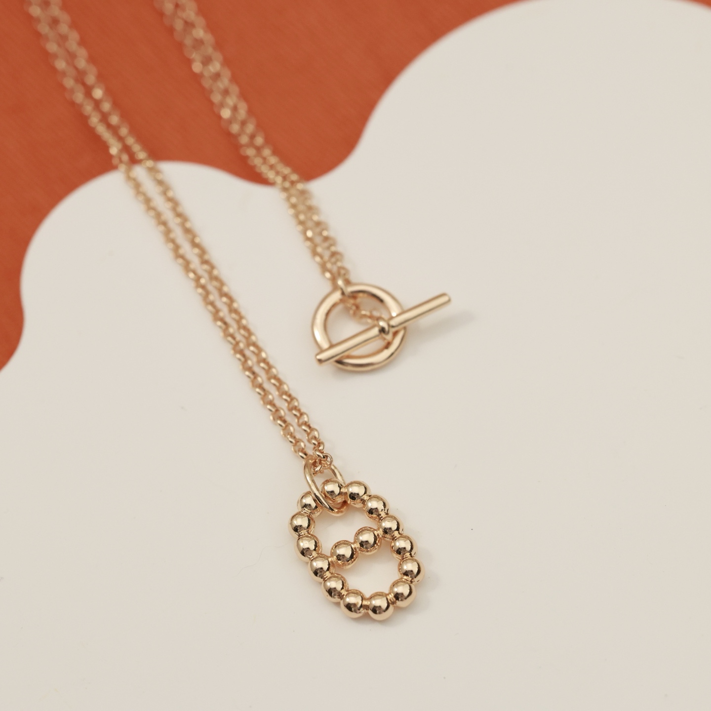 Collier Hermes Farandole métal argenté métal doré rose 40cm