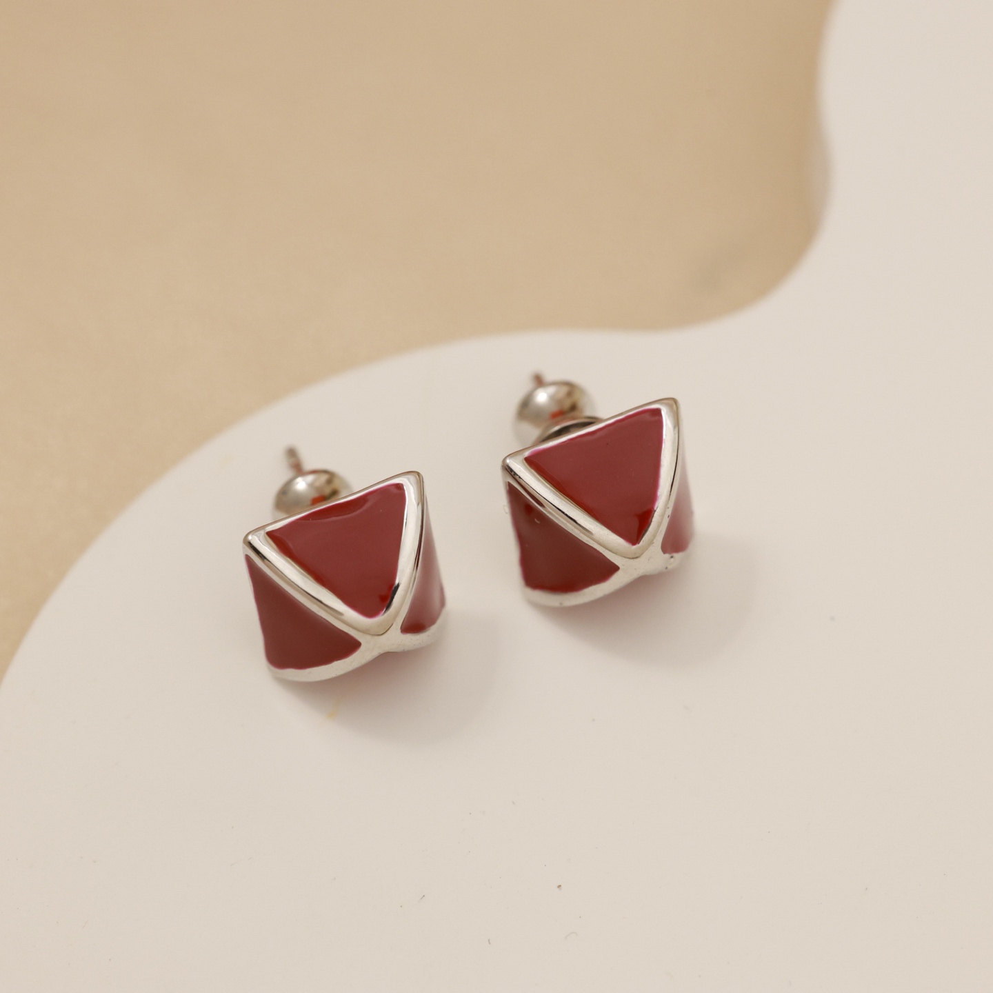 Hermes Clic Clac Cube Enamel Stud Earrings earrings silver-toned metal with burgundy red enamel 10mm