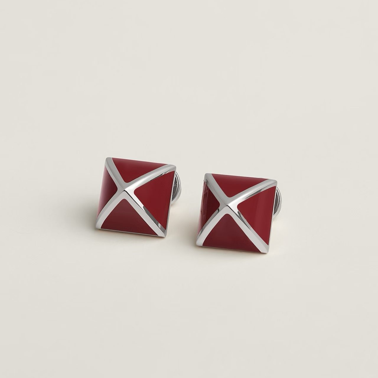 Hermes Clic Clac Cube Enamel Stud Earrings earrings silver-toned metal with burgundy red enamel 10mm