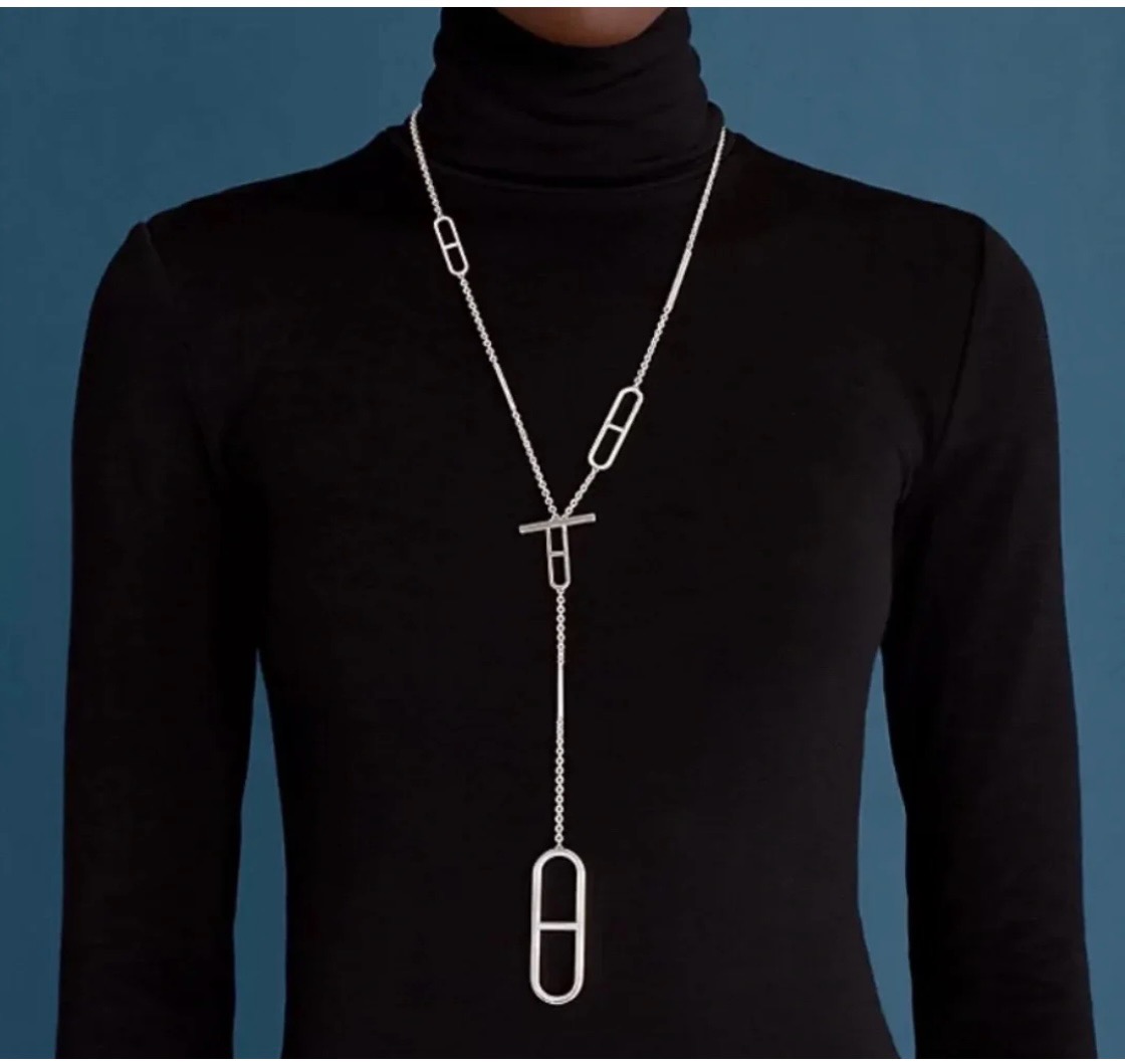 Hermes Farandole necklace Rose gold and silver toned metal no gemstones 90cm