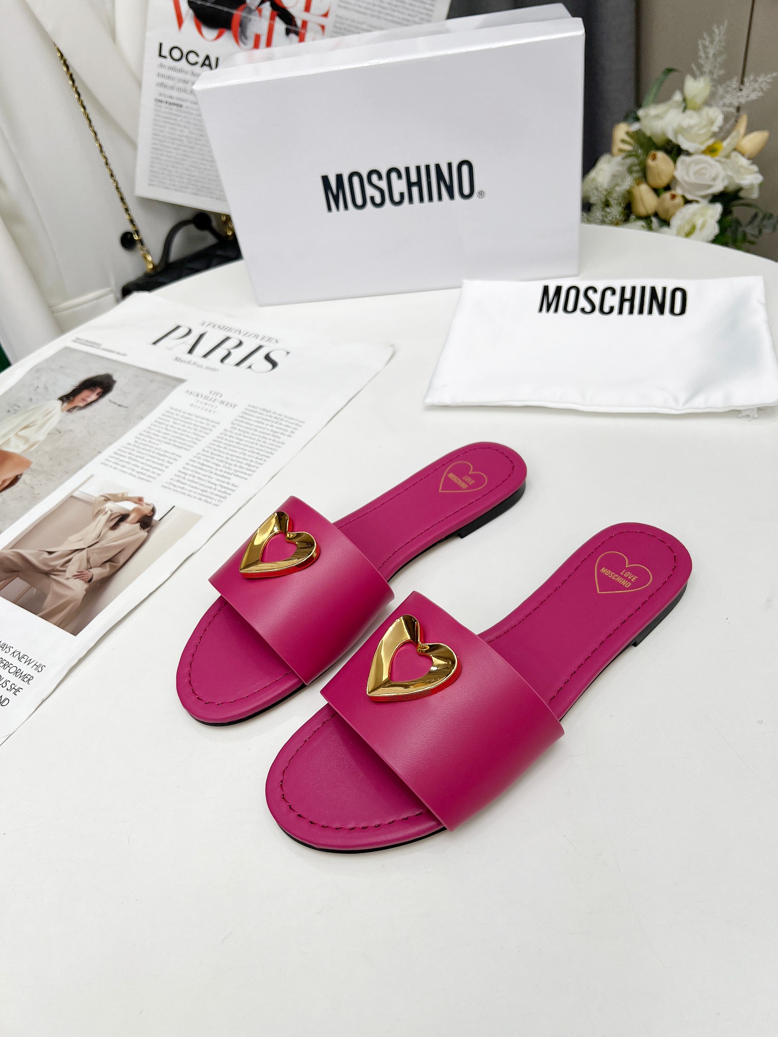 New Moschino Flat Slippers in Cow and Sheep Skin, Size 35-41, with Original Packaging - 图片 2