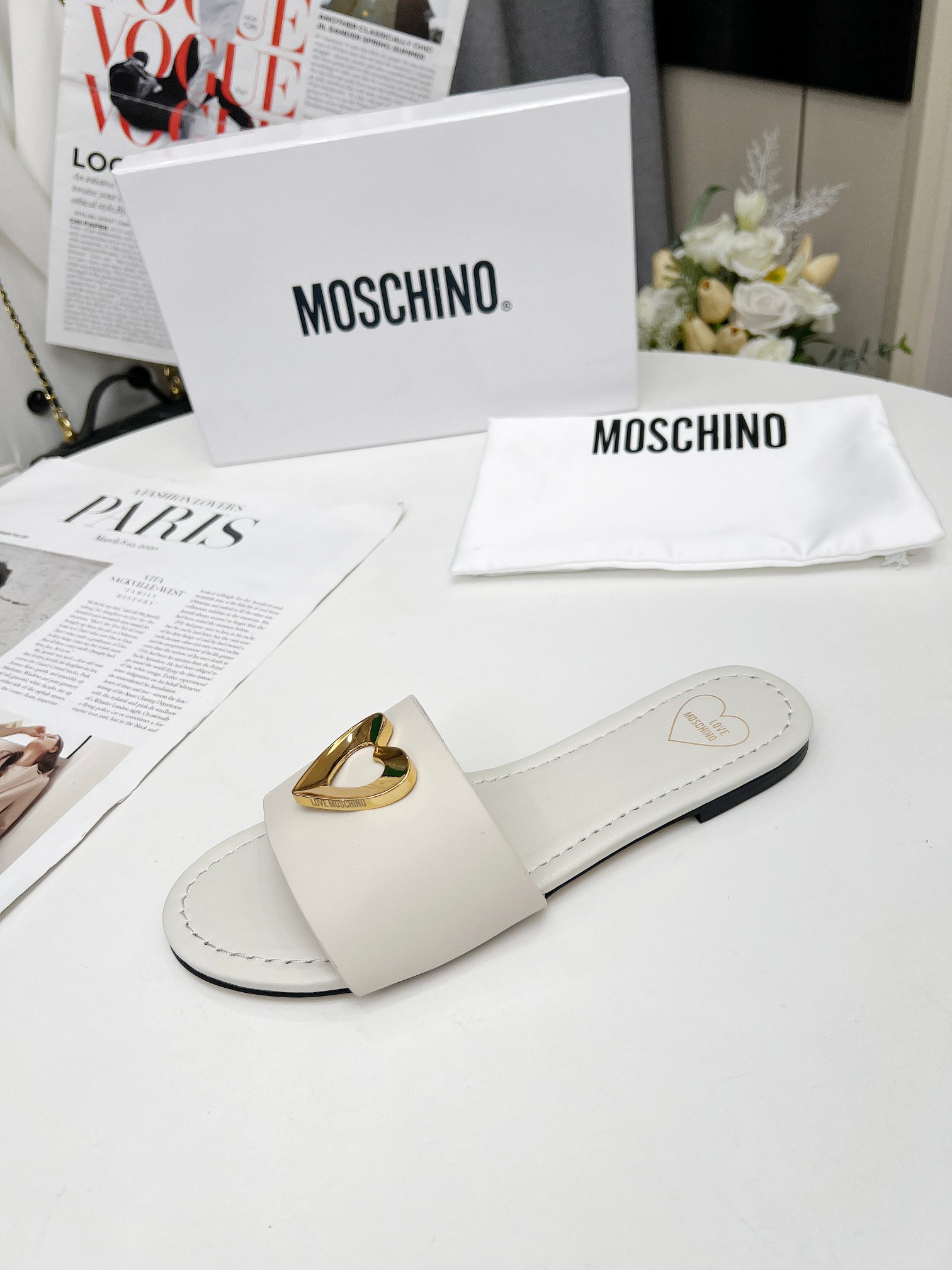 New Moschino Flat Slippers in Cow and Sheep Skin, Size 35-41, Original Packaging - 图片 7