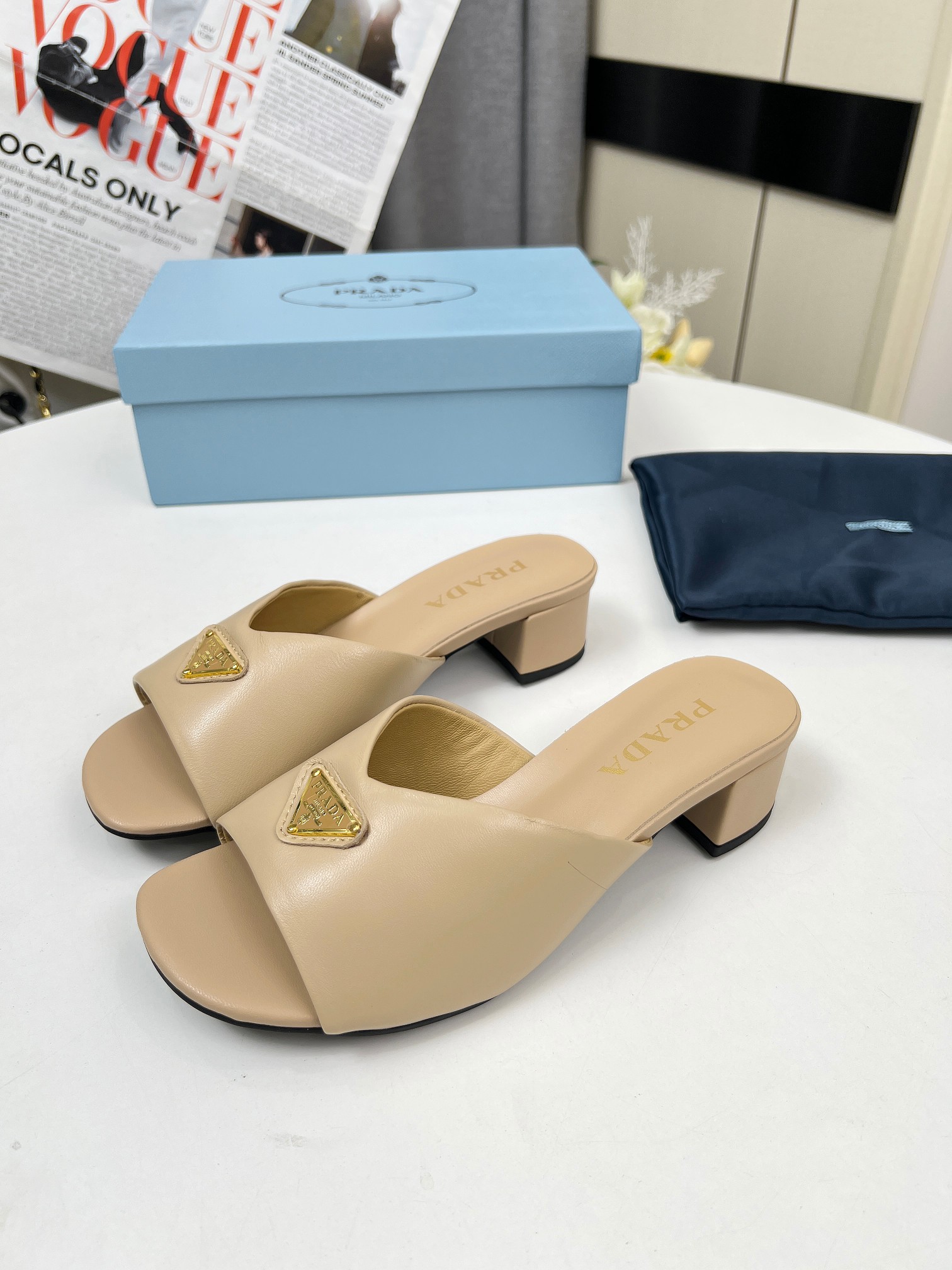 Prada Women's Lambskin Heeled Sandals Mules Slides - 4.5cm Heel Height 1 Prada Women's Lambskin Heeled Sandals Mules Slides - 4.5cm Heel Height