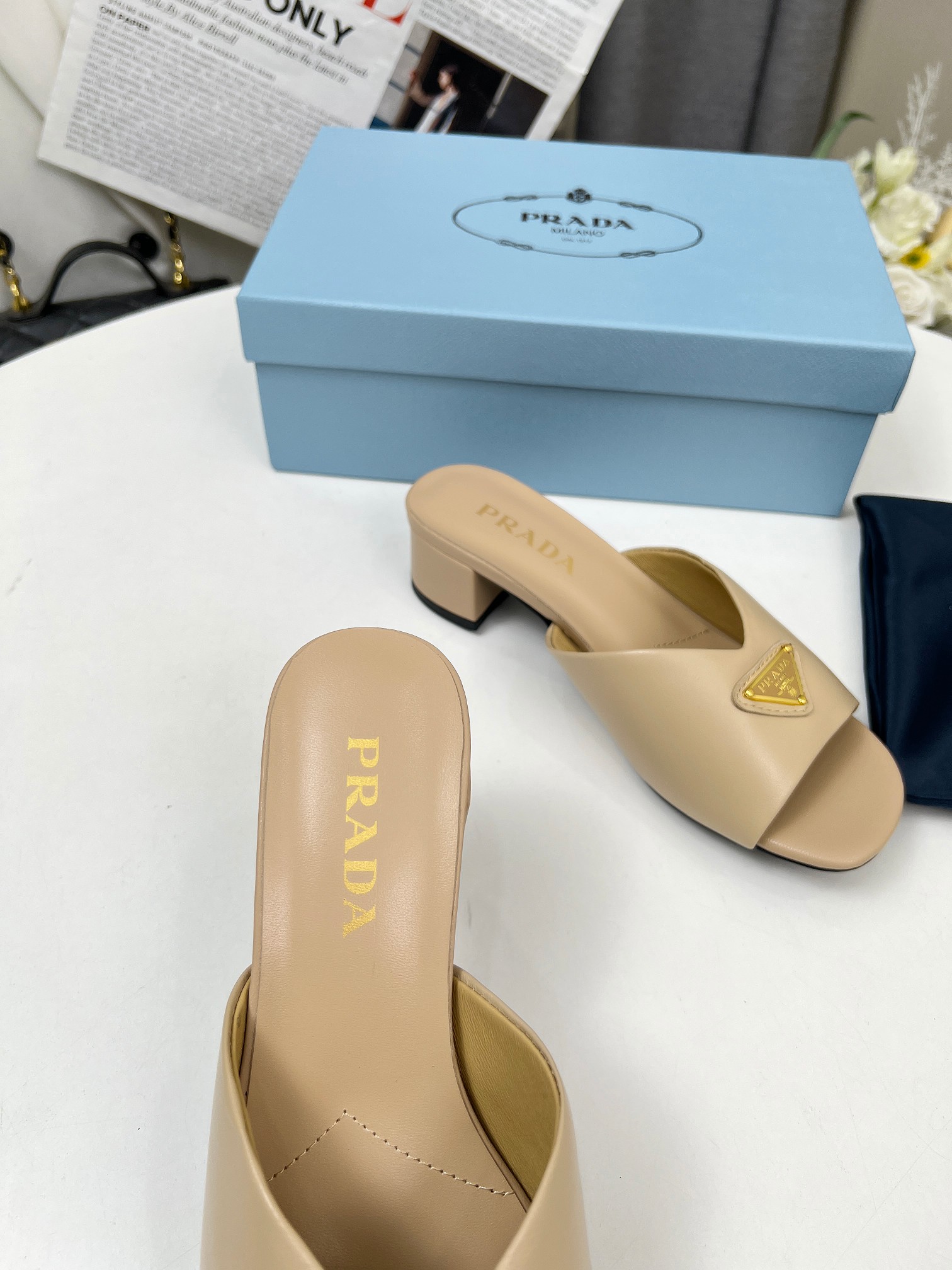 Prada Women's Lambskin Heeled Sandals Mules Slides - 4.5cm Heel Height 6 a1743076045001 4712