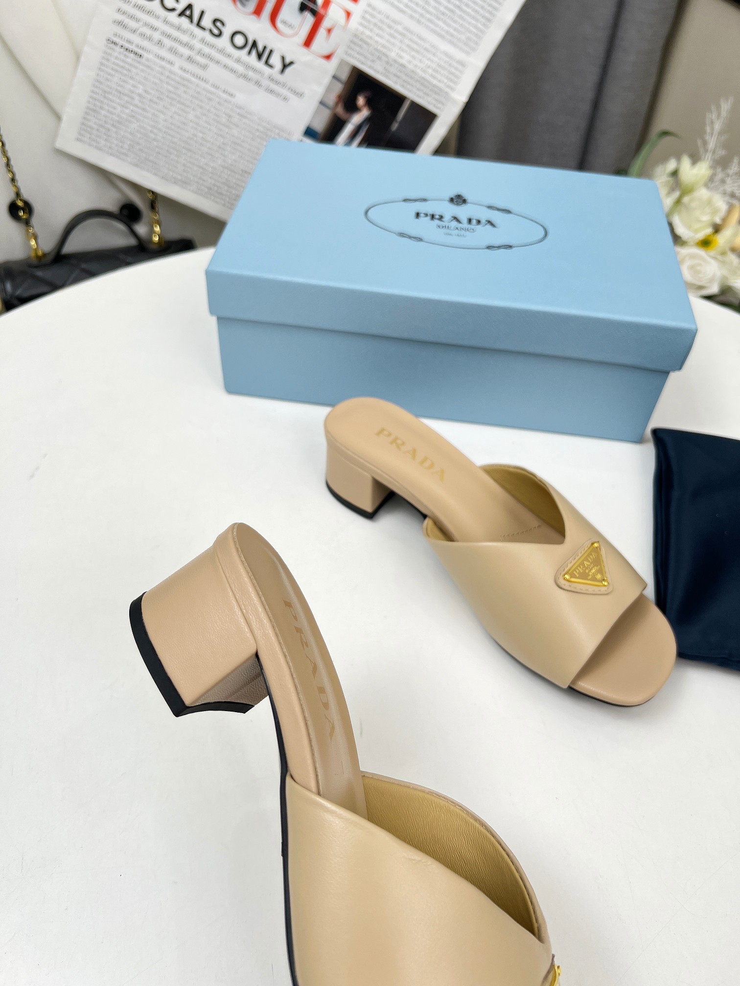 Prada Women's Lambskin Heeled Sandals Mules Slides - 4.5cm Heel Height 7 a1743076046451 8648