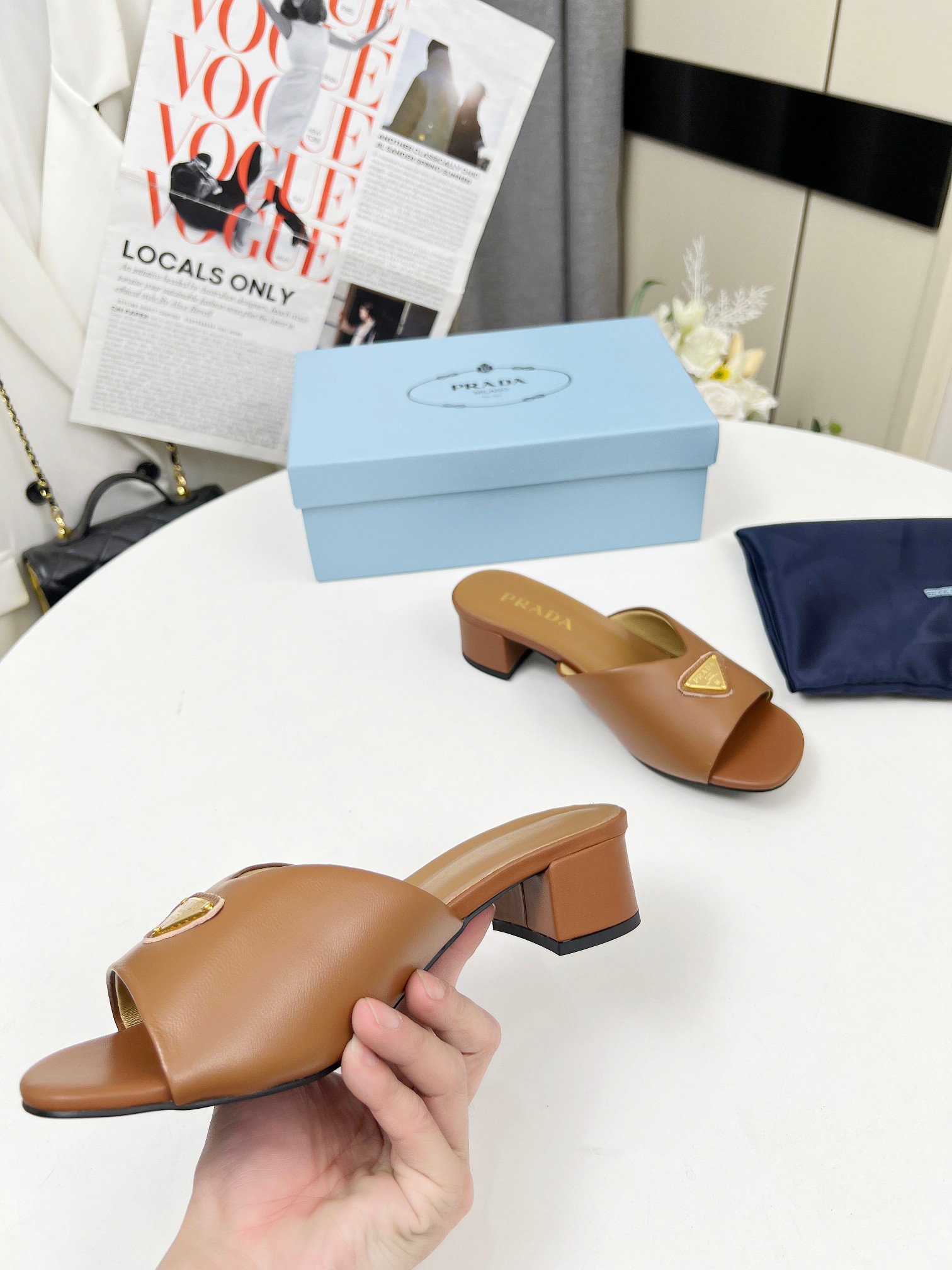 Prada Women's Leather Mule Sandal with Block Heel and Iconic Logo Detail 9 a1743076174719 0203