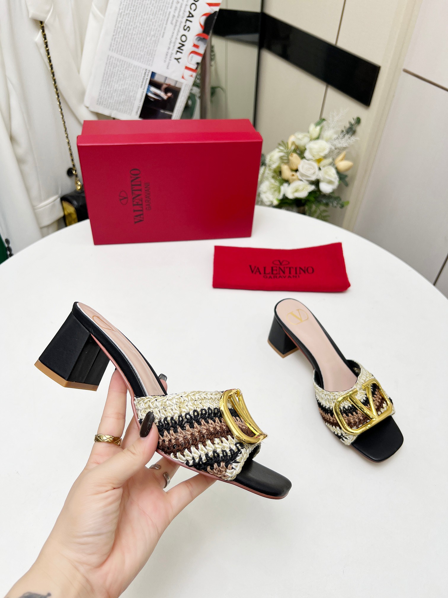 Valentino Garavani Woven Heeled Sandals with Signature Logo Accent 3 a1745241644443 5036