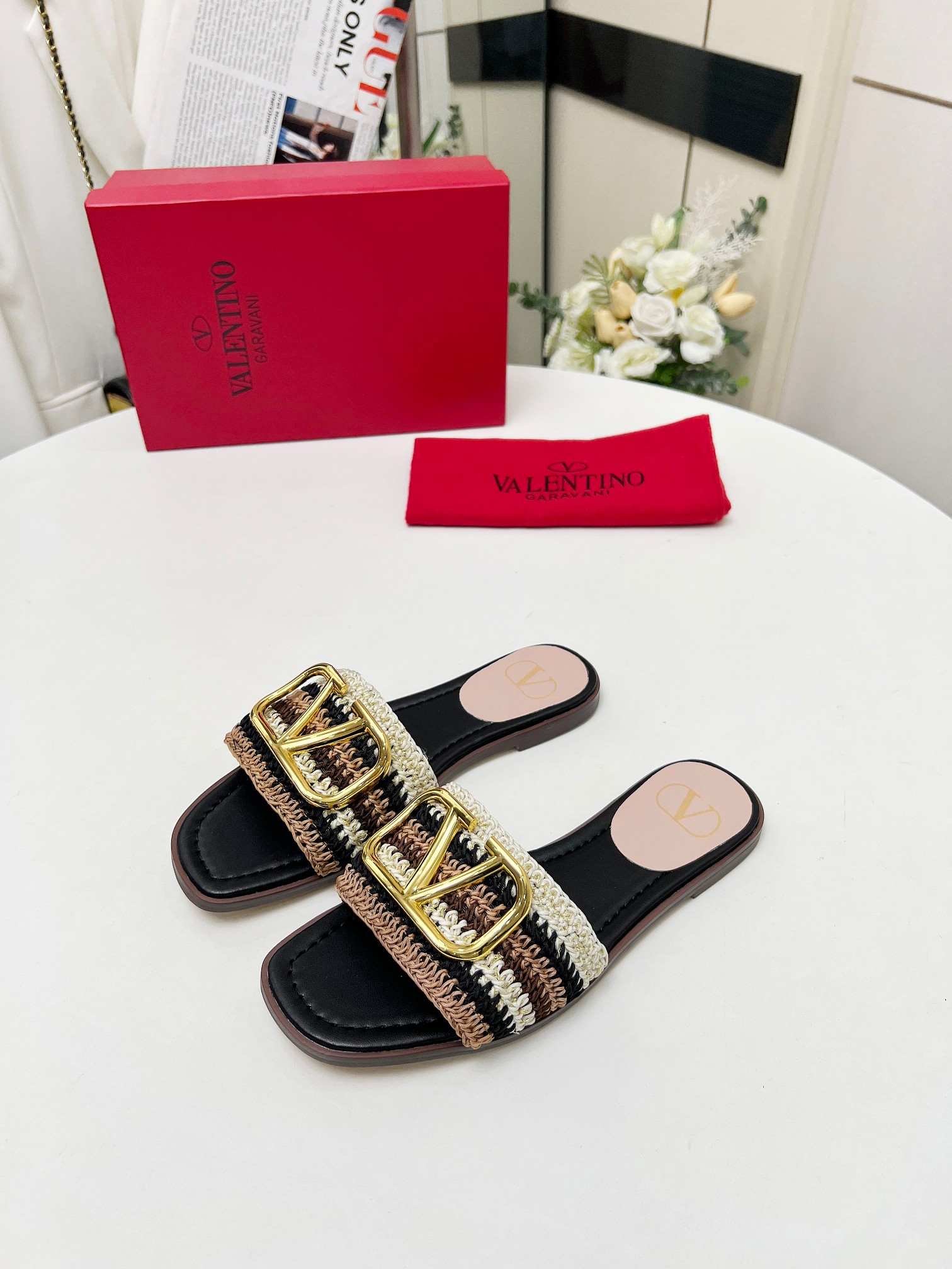 Valentino Women's VLogo Woven Slide Sandals - Comfortable & Stylish 4 a1745241783585 5875