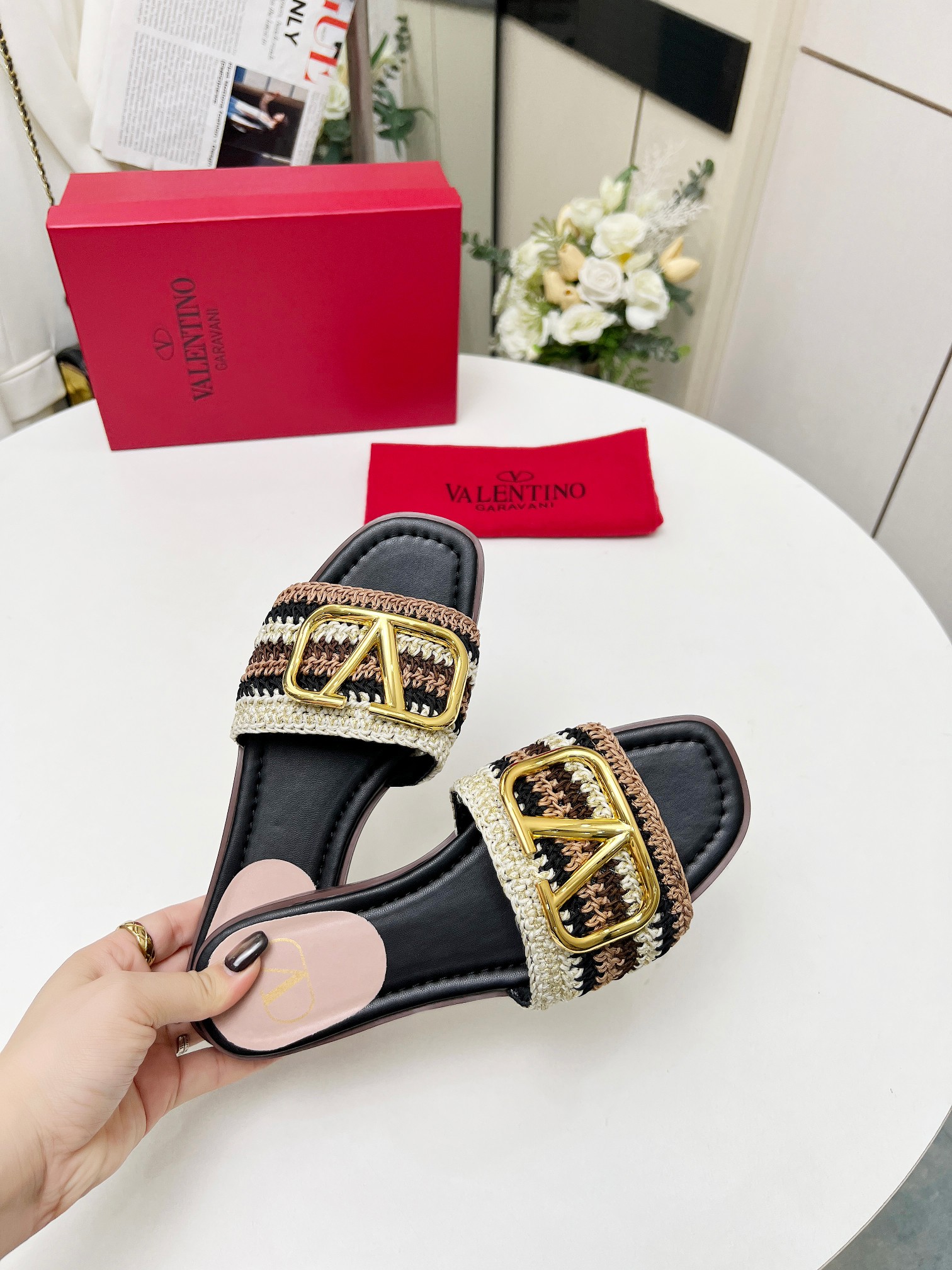 Valentino Women's VLogo Woven Slide Sandals - Comfortable & Stylish 2 a1745241783596 2833