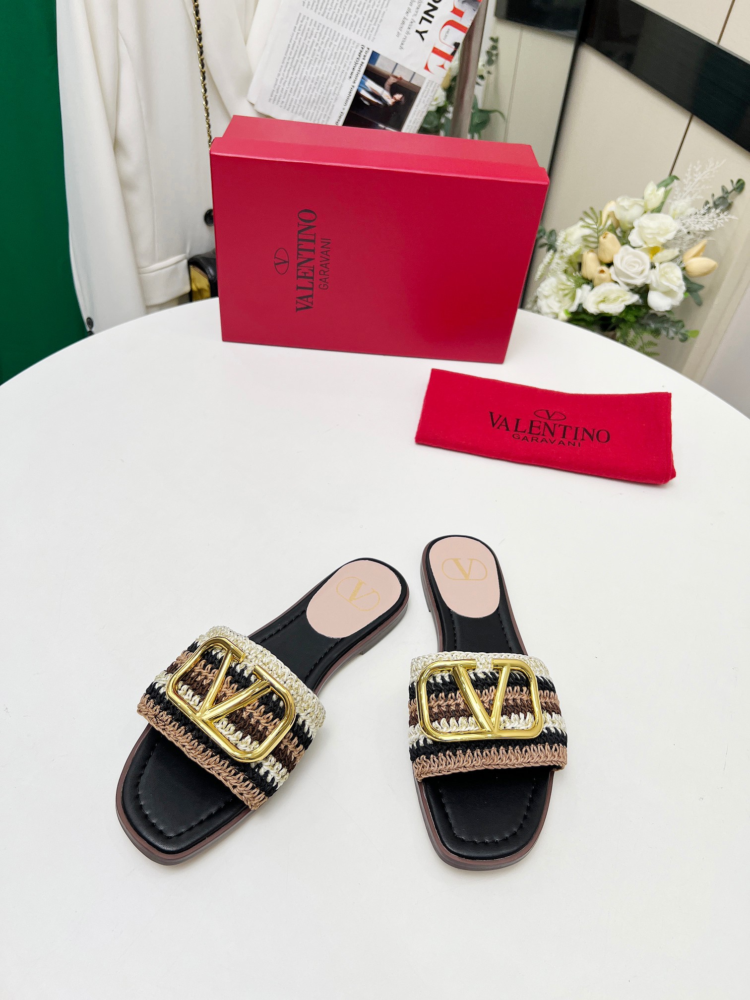 Valentino Women's VLogo Woven Slide Sandals - Comfortable & Stylish 5 a1745241783814 4002