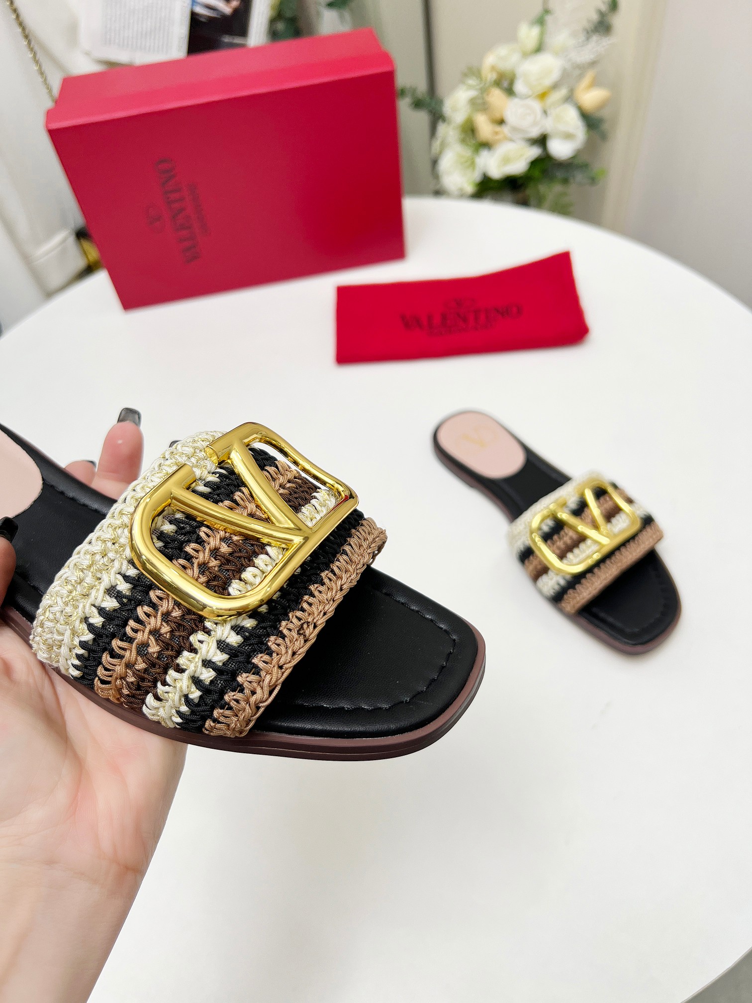 Valentino Women's VLogo Woven Slide Sandals - Comfortable & Stylish 8 a1745241785549 4738