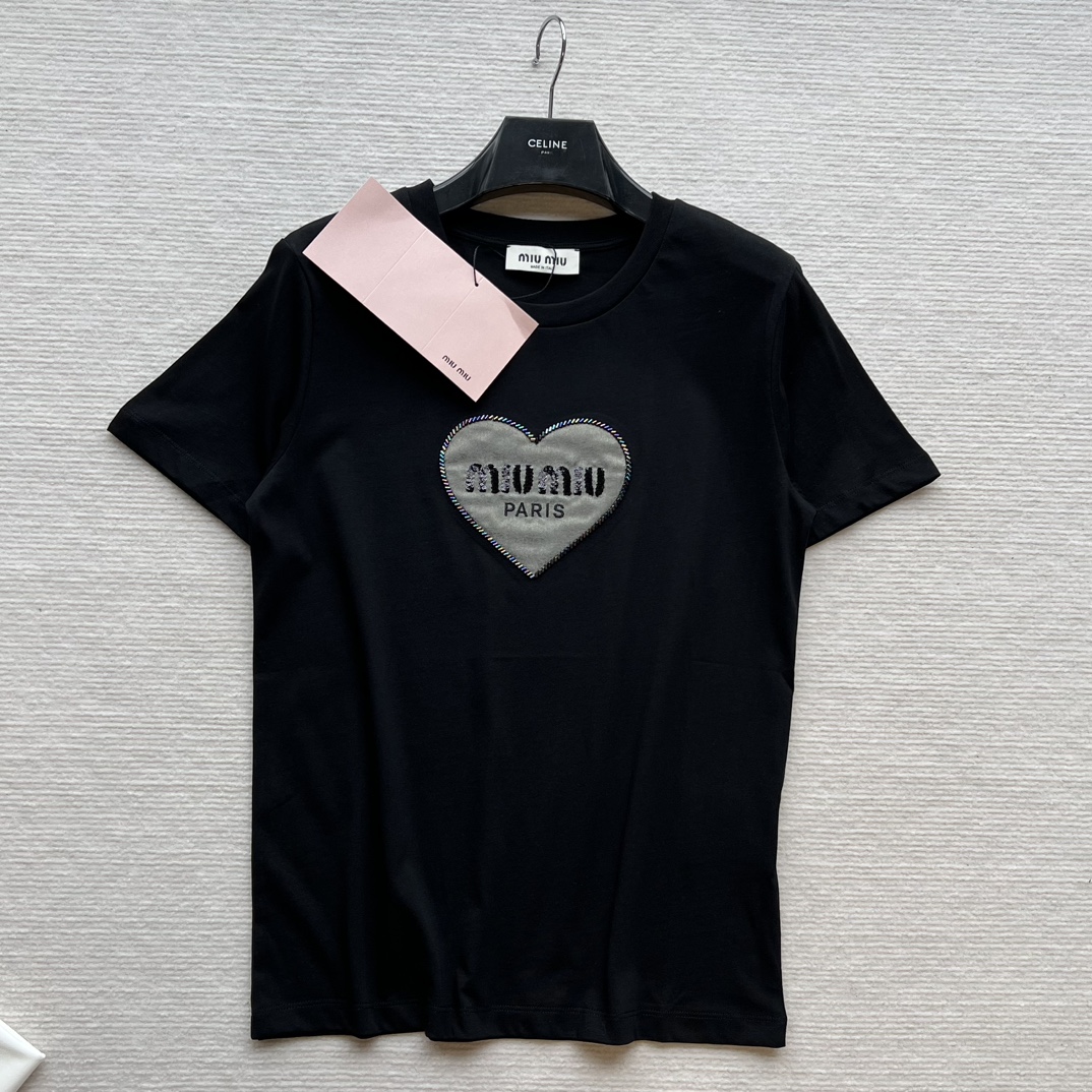 MiuMiu Vêtements T-Shirt Noir Blanc Collection printemps – été