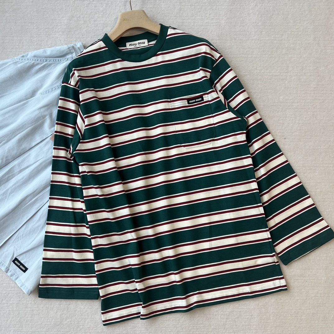 MiuMiu Vêtements T-Shirt Replcia pas cher de Chine
 Vert Unisexe Coton Collection printemps – été Manches longues