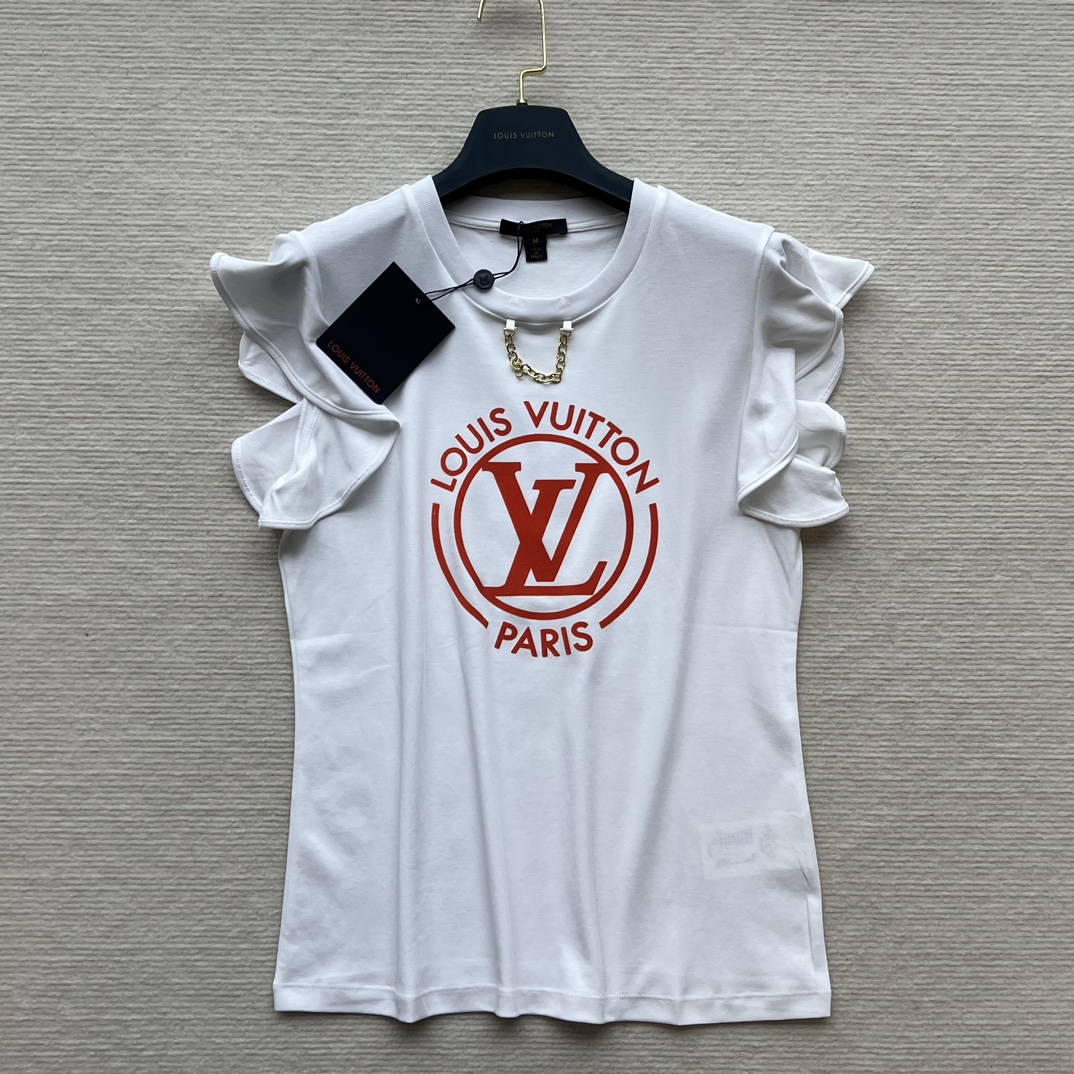 Louis Vuitton Kleding T-Shirt Goud Afdrukken Lente/Zomercollectie Kettingen