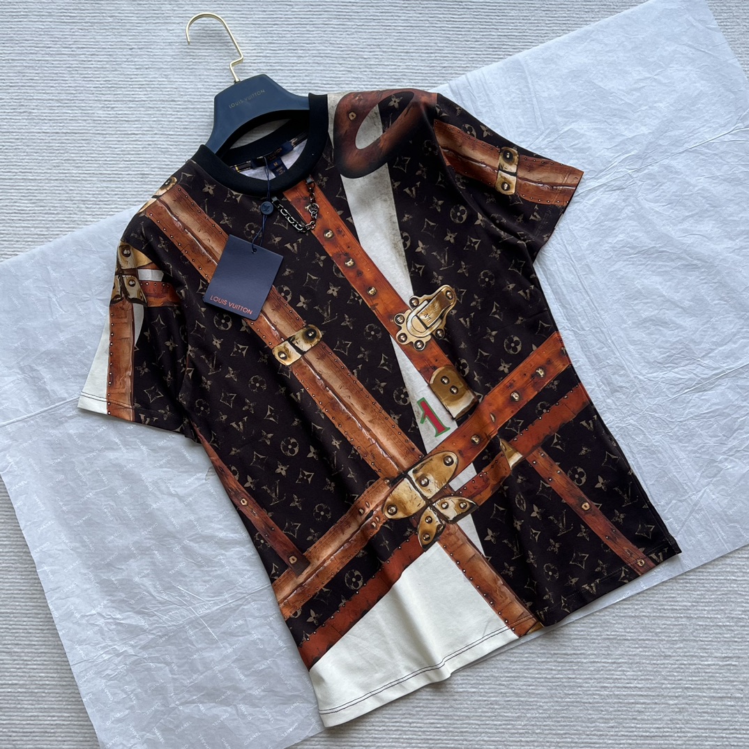 Louis Vuitton Kleding T-Shirt Afdrukken Katoen Herfstcollectie Korte mouw