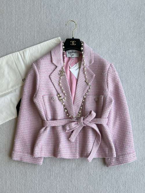 Chanel Pink Tweed Blazer & Skirt Set, Waist Tie, Spring 2025 Collection 1 Chanel Pink Tweed Blazer & Skirt Set, Waist Tie, Spring 2025 Collection