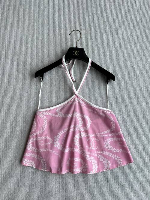 Chanel 25SS Coco Beach Pink Camisole Top with Camellia Print 1 Chanel 25SS Coco Beach Pink Camisole Top with Camellia Print