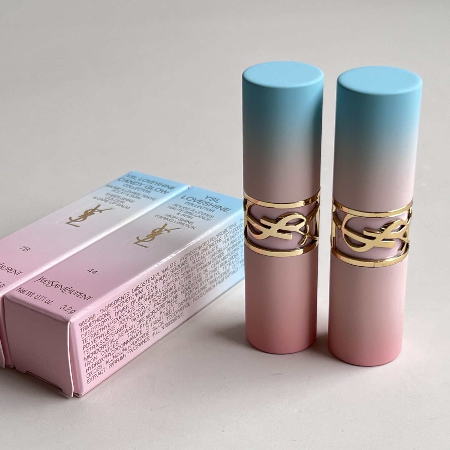 Con etiqueta en chino ✔️ Lápiz labial YSL rosa degradado en tubo redondo 3.1g! Tonos: 7B#, 44#.
