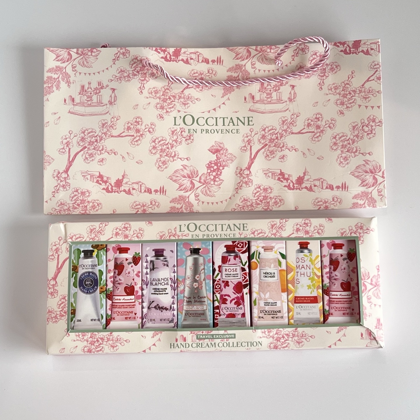 Set de 8 cremas de manos de L'Occitane: 30ml*8 Manteca de karité, lavanda, flor de cerezo, rosa, flor de naranjo, nube …